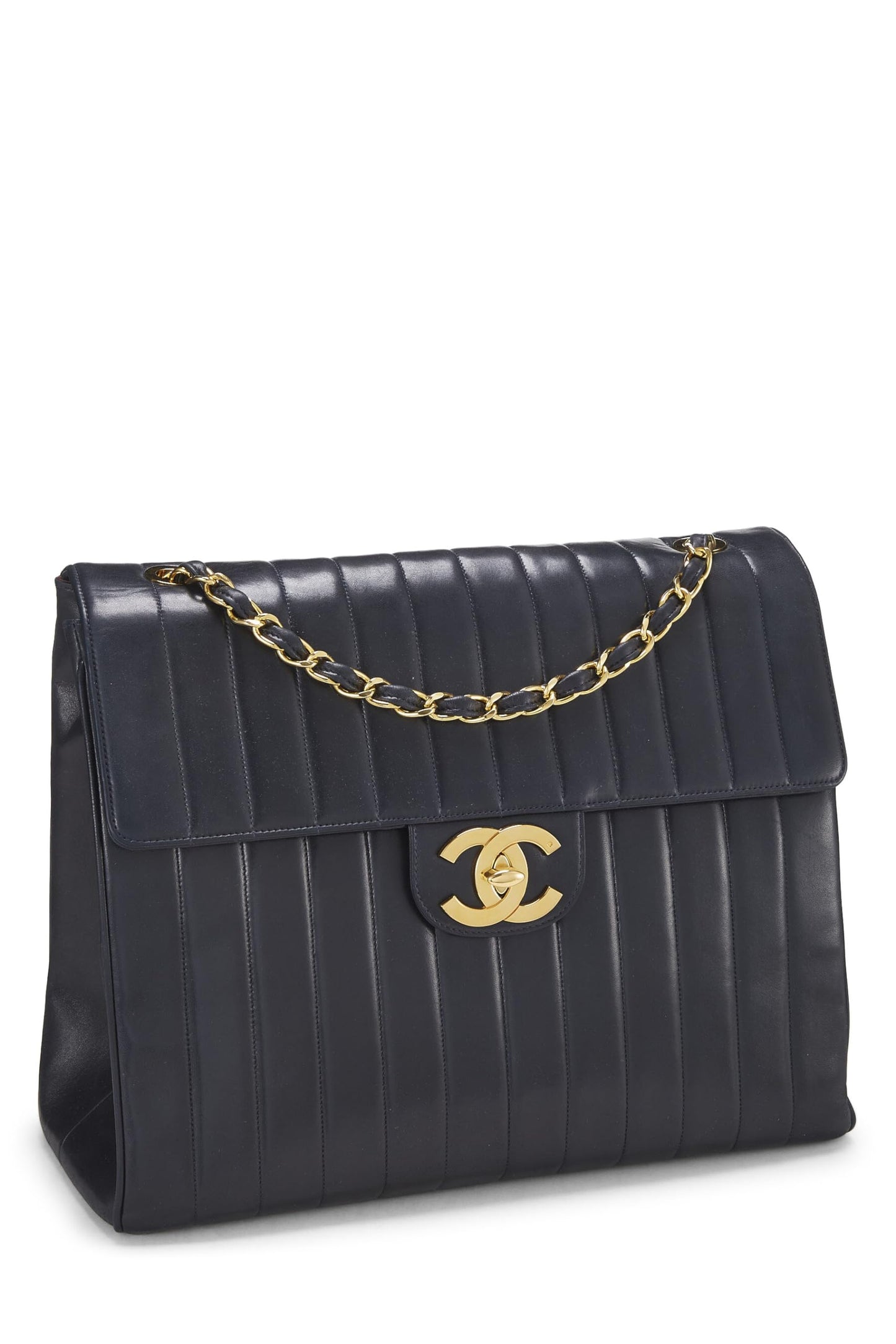 Chanel, Navy Vertical Lambskin Half Flap XL, Navy
