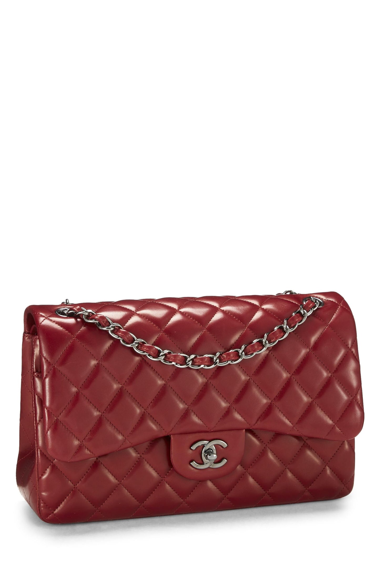 Chanel, Red Quilted Lambskin New Classic Double Flap Jumbo, Red