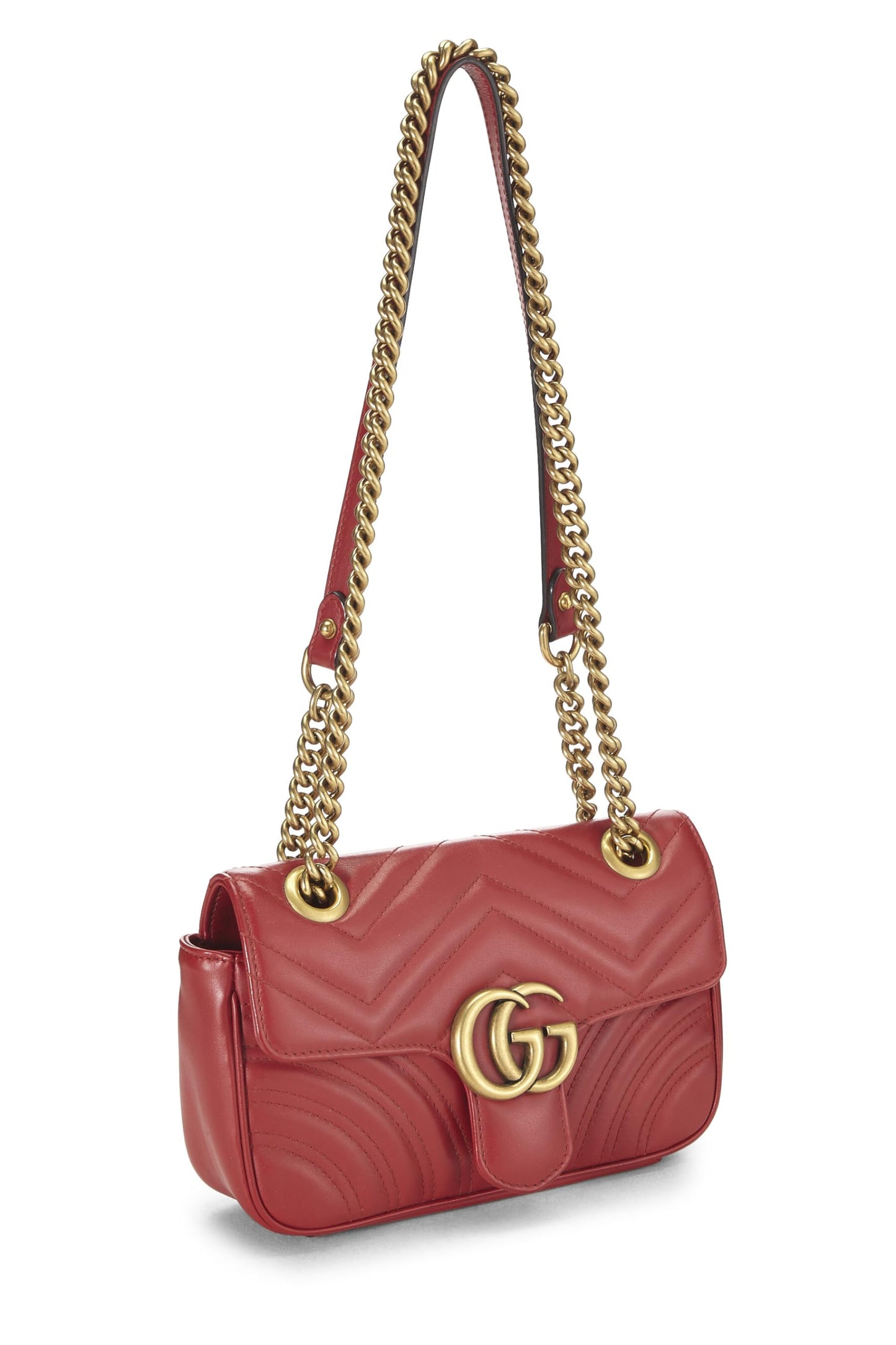 Gucci, Red Leather GG Marmont Shoulder Bag Small, Red