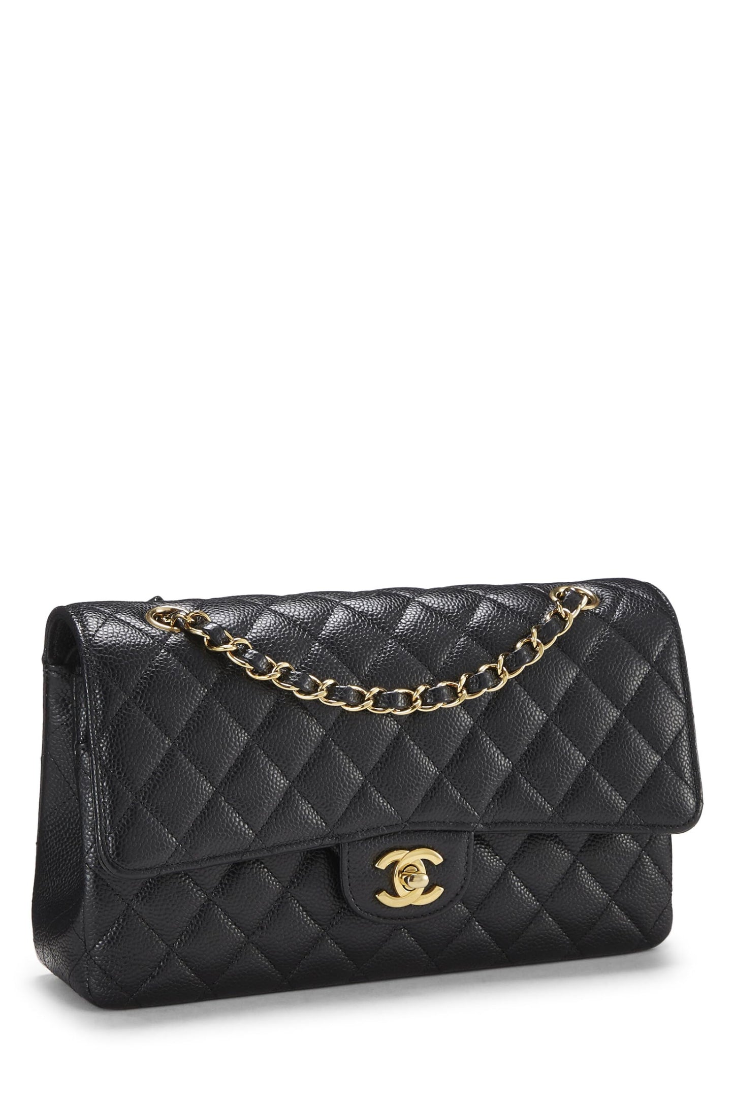 Chanel, Black Quilted Caviar Classic Double Flap Medium, Black