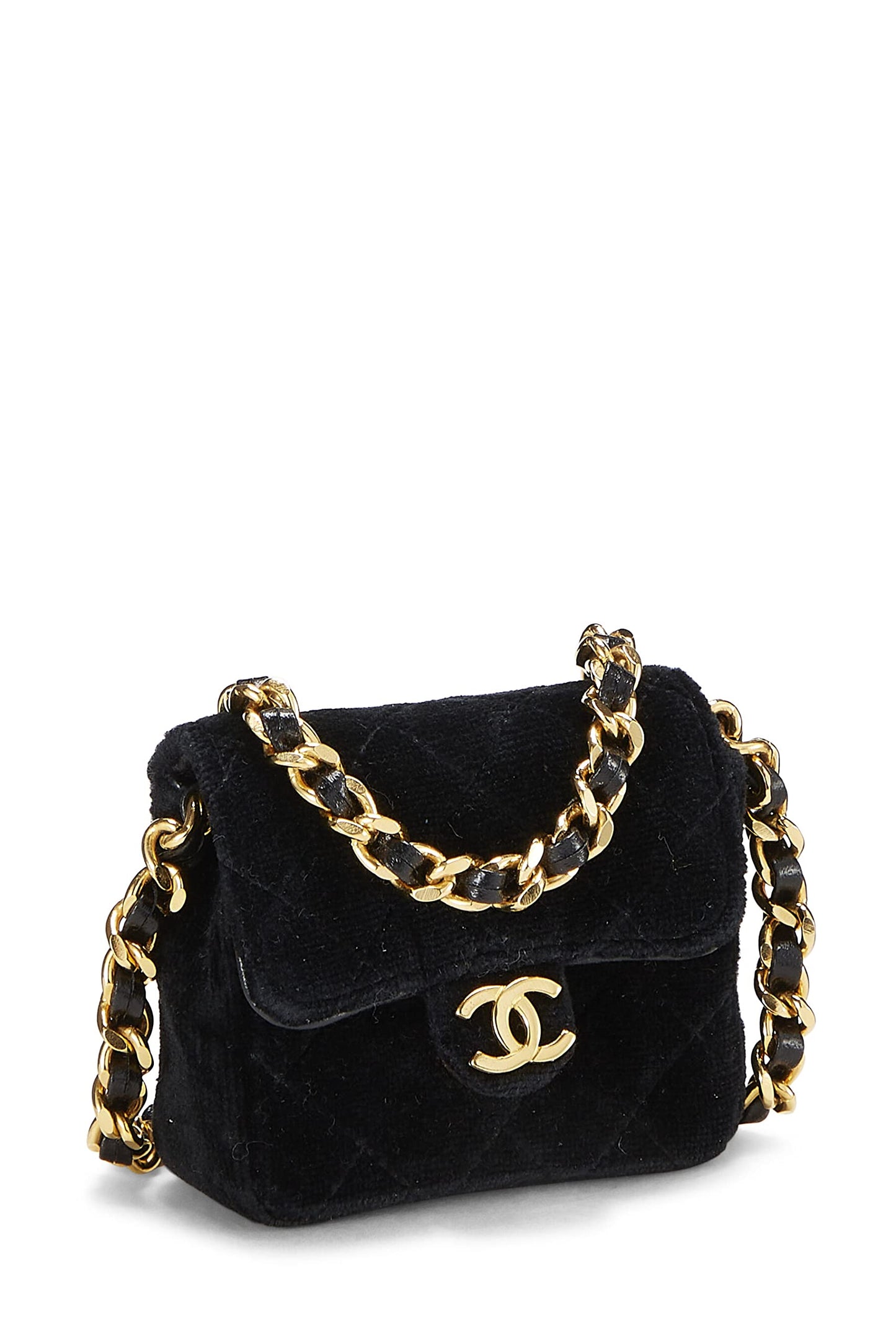 Chanel, Black Quilted Velvet Half Flap Micro, Black