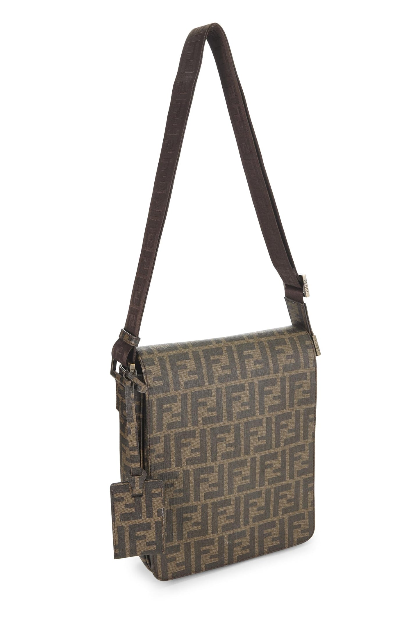 Fendi, Brown Coated Canvas Zucca Flap Messenger Small, Brown