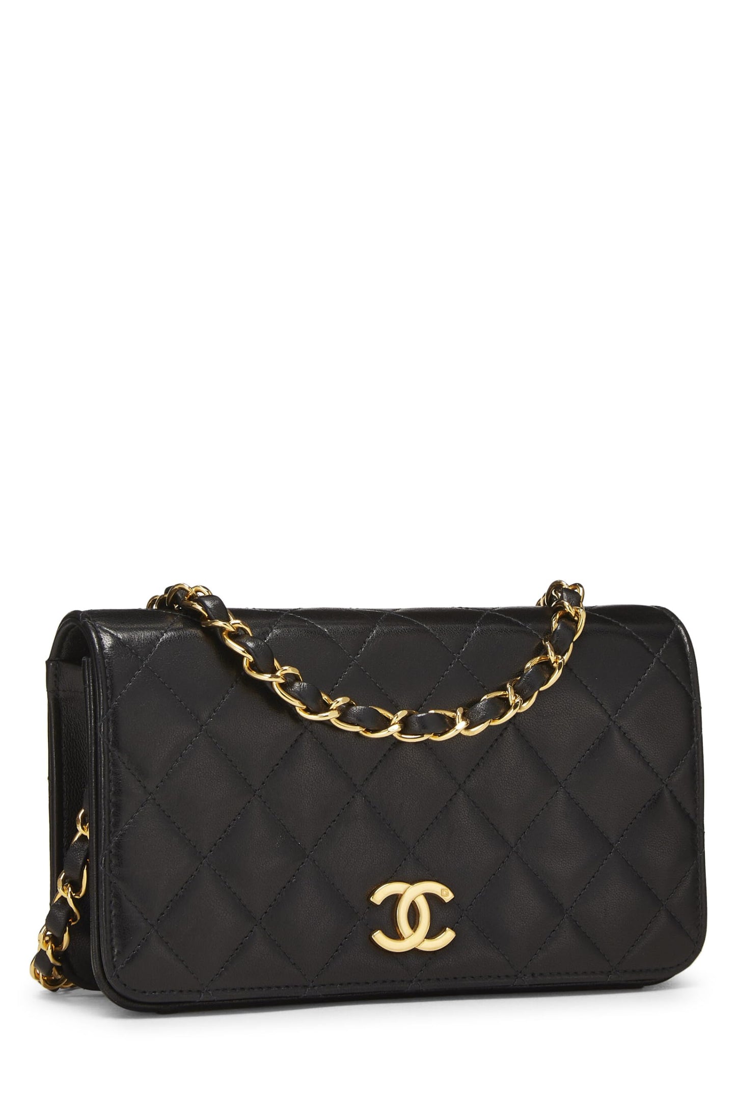 Chanel, Black Quilted Lambskin Snap Full Flap Mini, Black