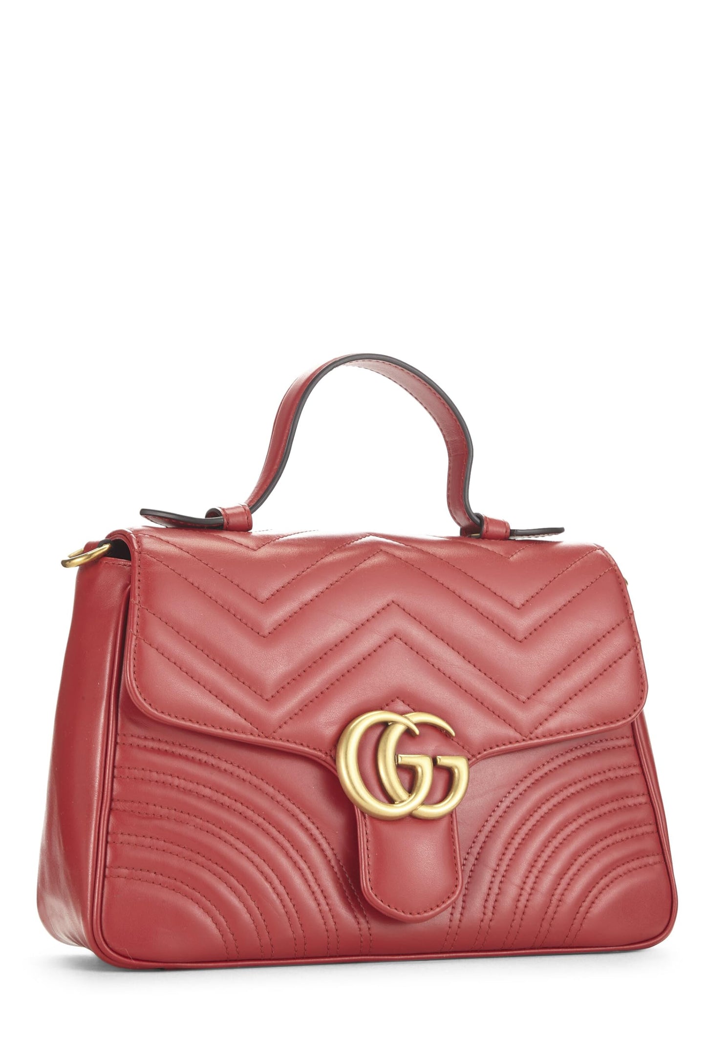 Gucci, Red Leather GG Marmont Top Handle Shoulder Bag Small, Red