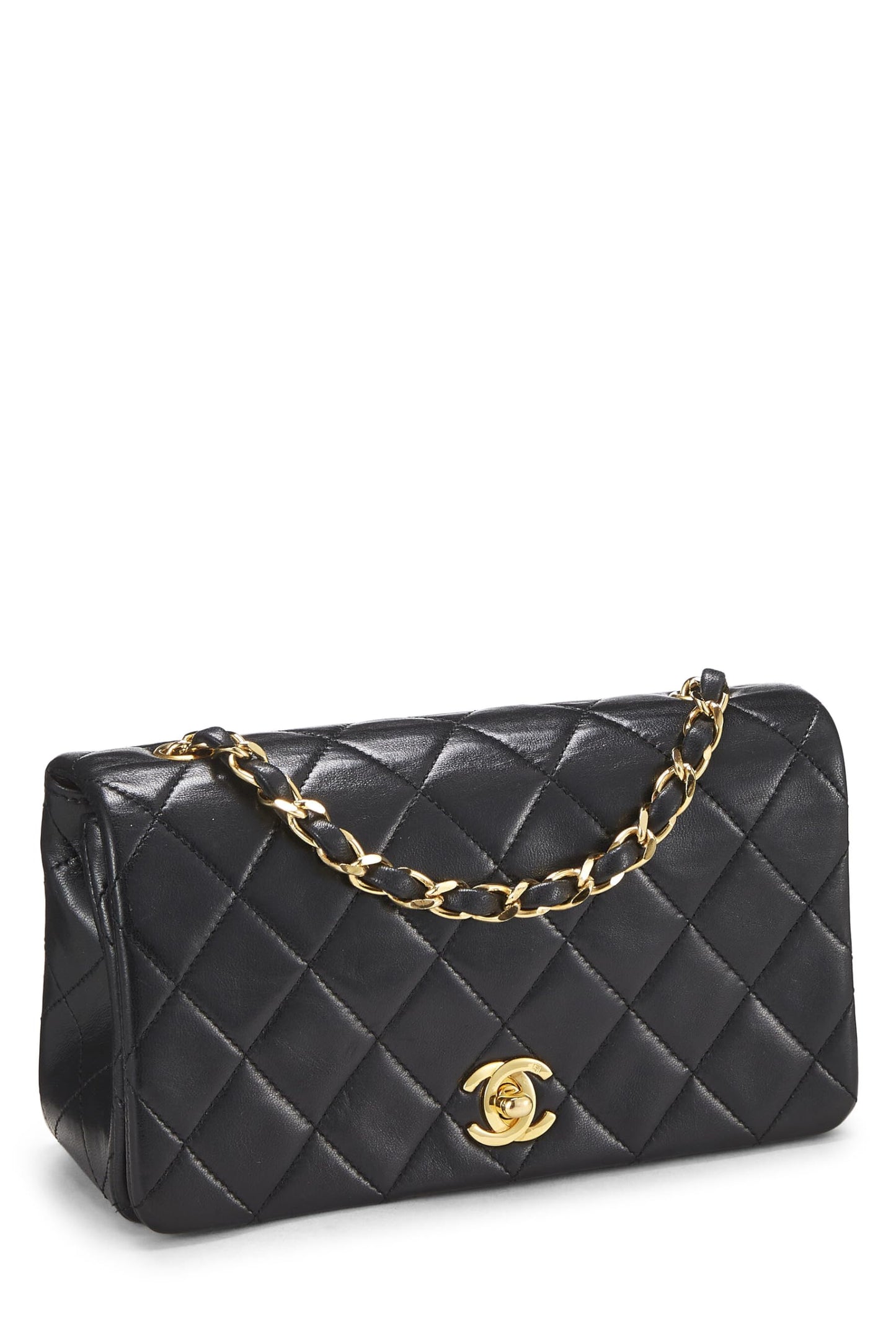 Chanel, Black Quilted Lambskin Full Flap Mini, Black