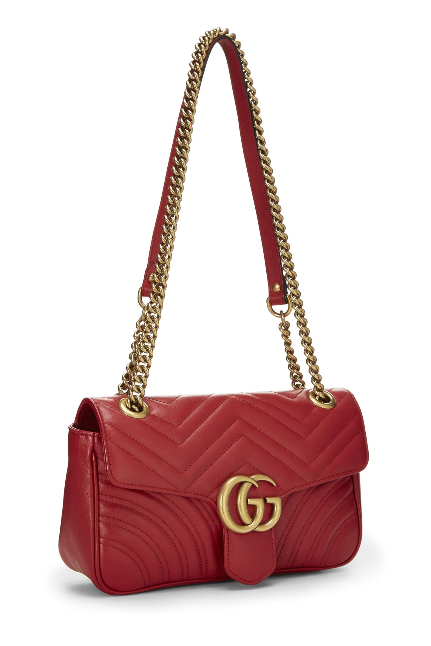 Gucci, Red Leather GG Marmont Shoulder Bag Small, Red