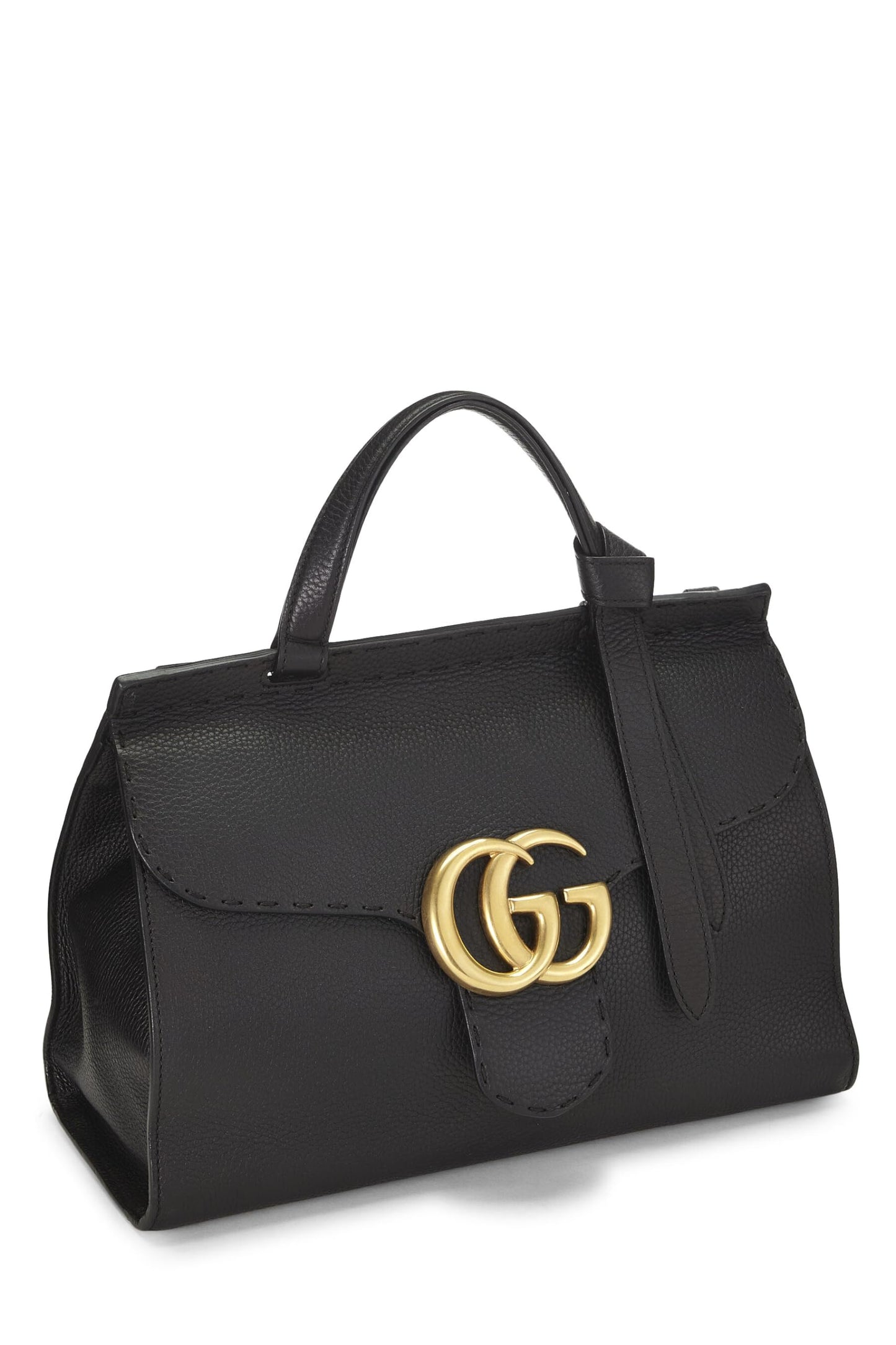 Gucci, Black Leather GG Marmont Top Handle Flap Bag Small, Black