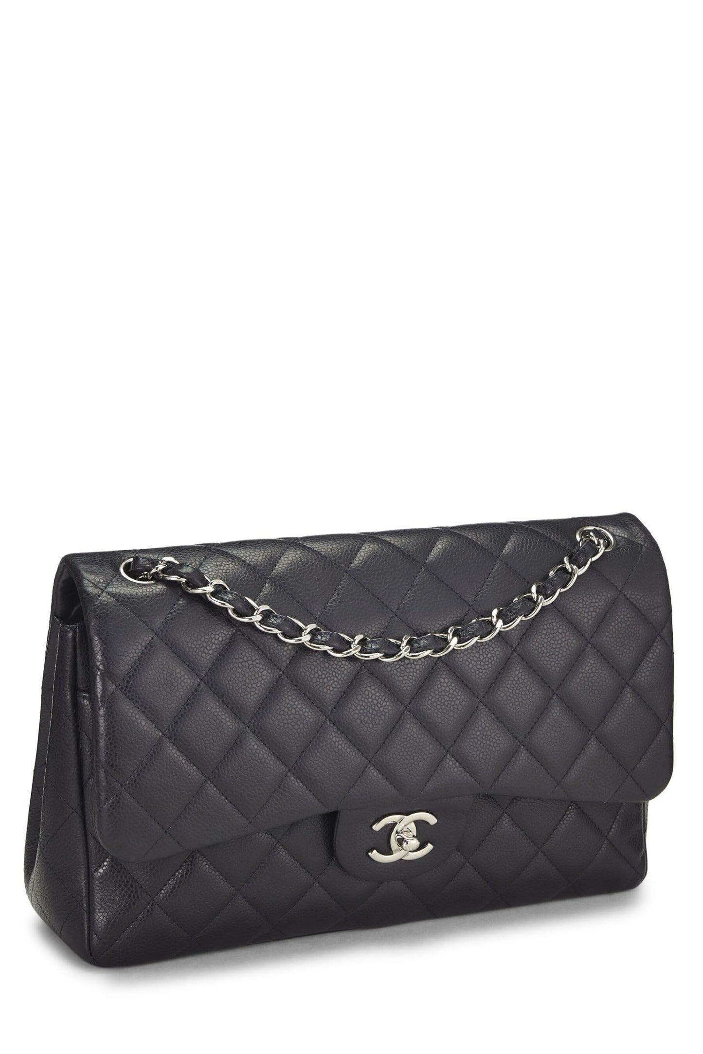 Chanel, Navy Quilted Caviar New Classic Double Flap Jumbo, Navy
