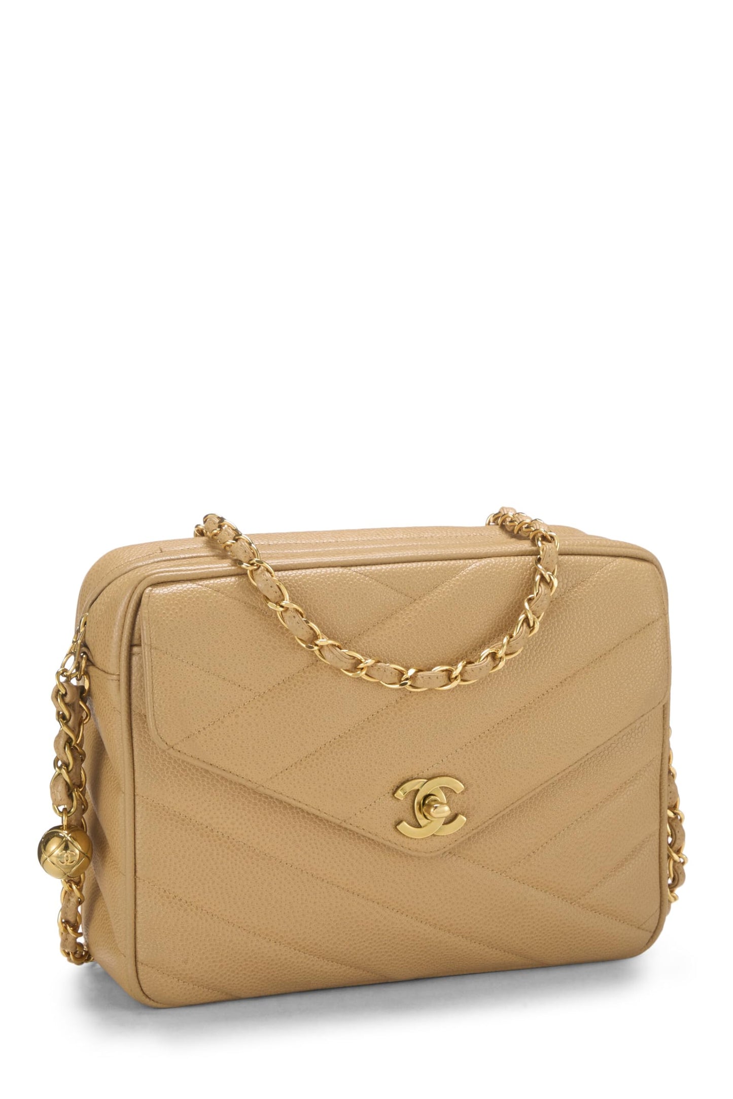 Chanel, Beige Quilted Caviar Envelope Camera Bag Medium, Beige