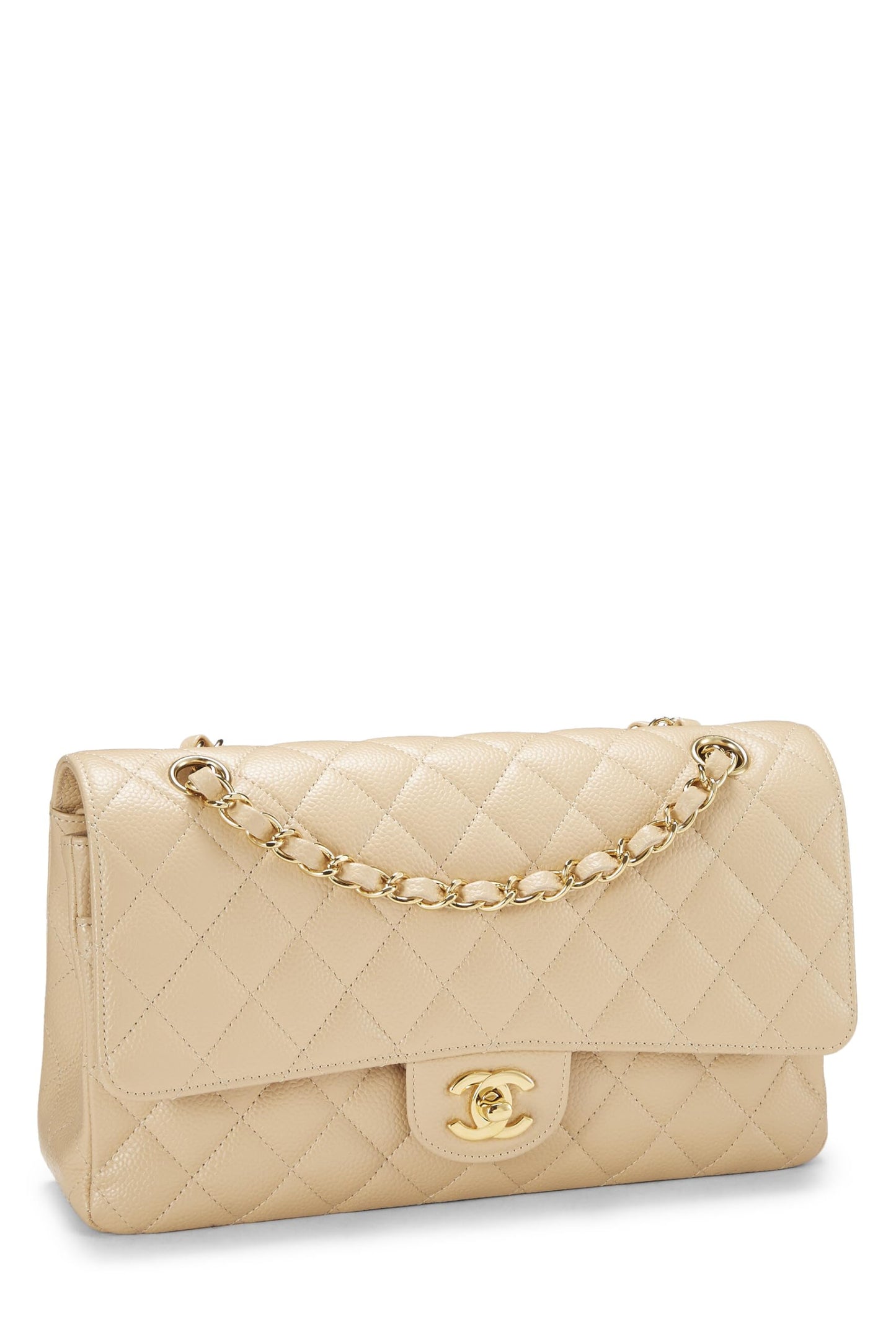 Chanel, Beige Quilted Caviar Classic Double Flap Medium, Beige