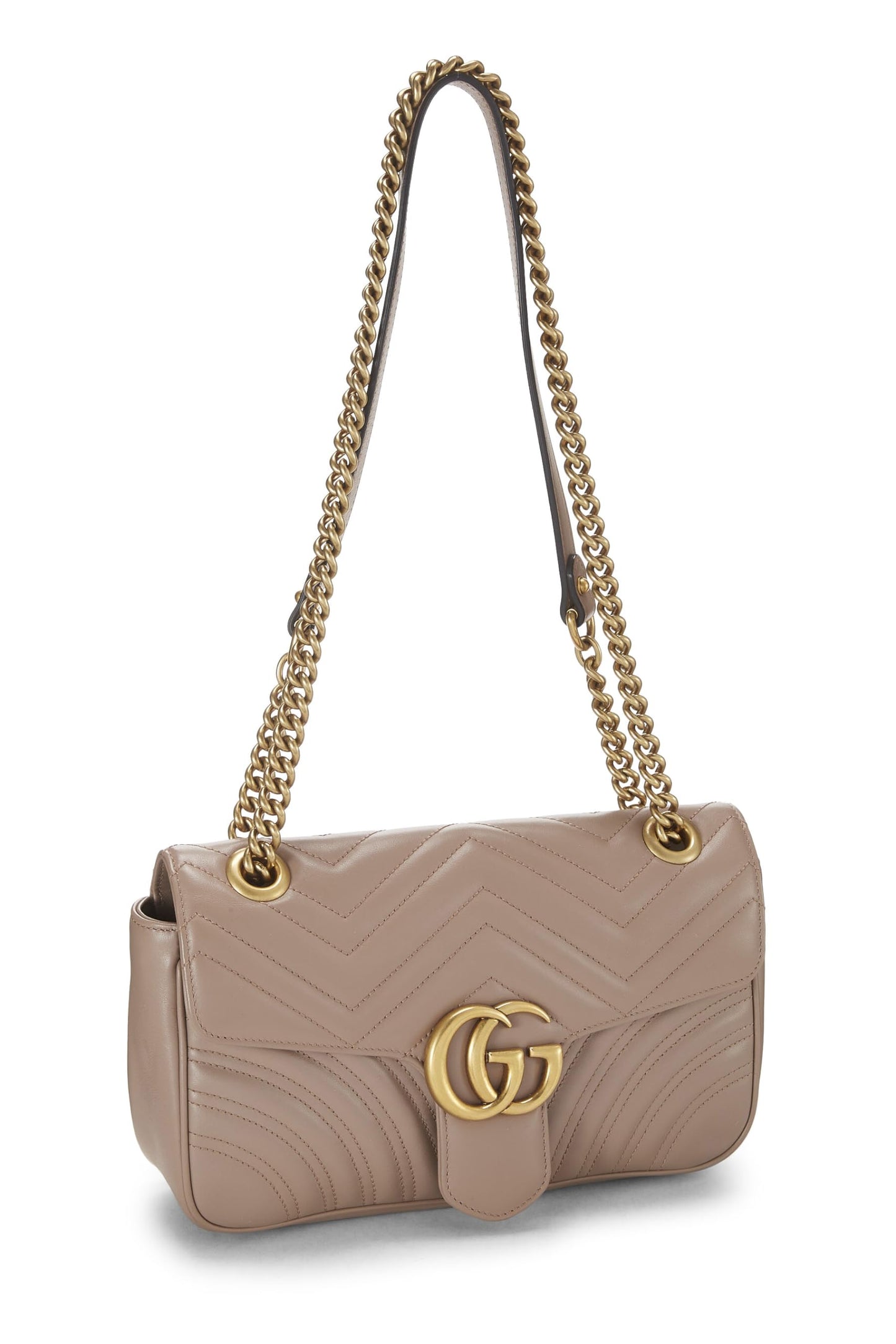 Gucci, Beige Leather GG Marmont Shoulder Bag Small, Beige