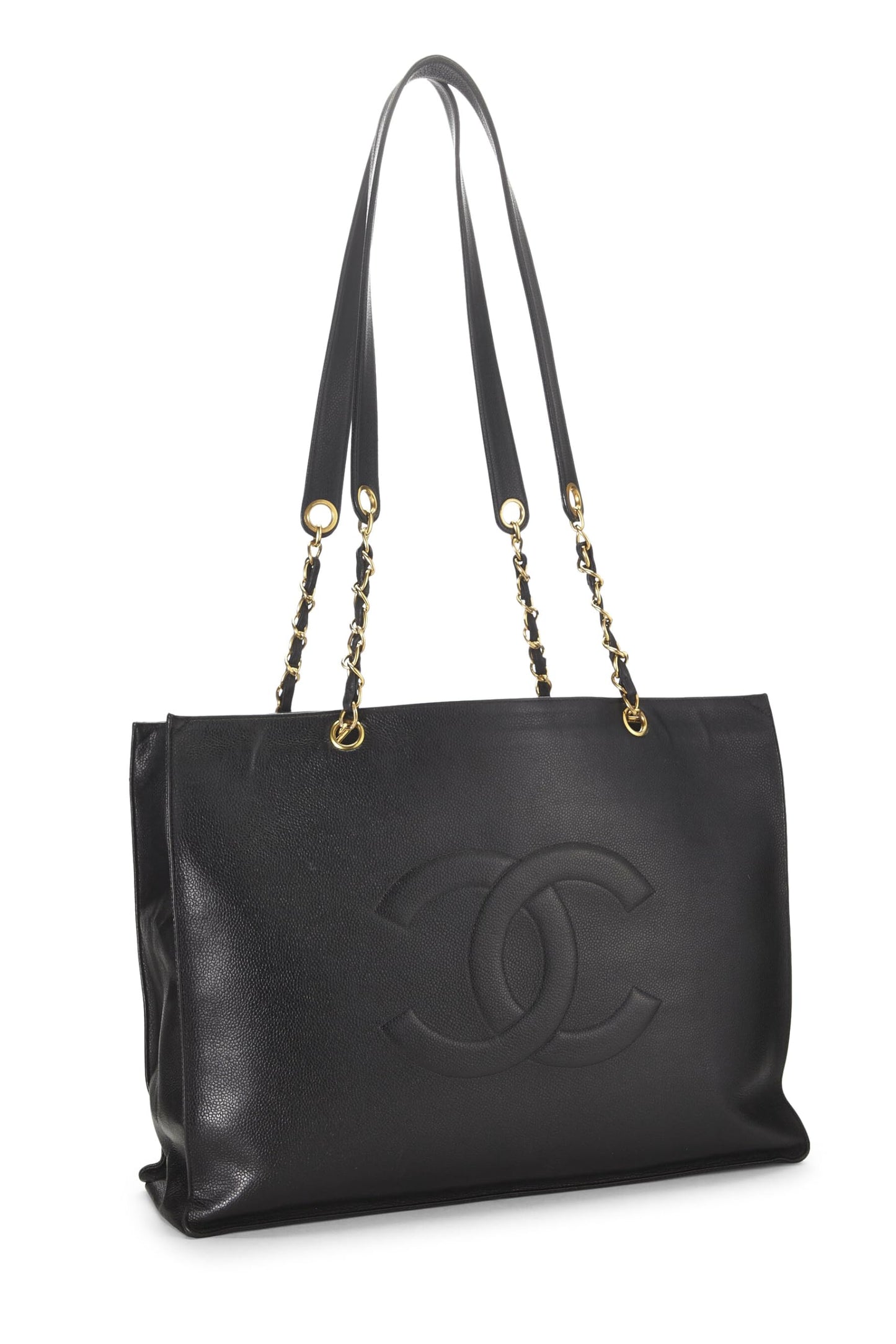 Chanel, Black Caviar Flat Chain Handle Tote Medium, Black