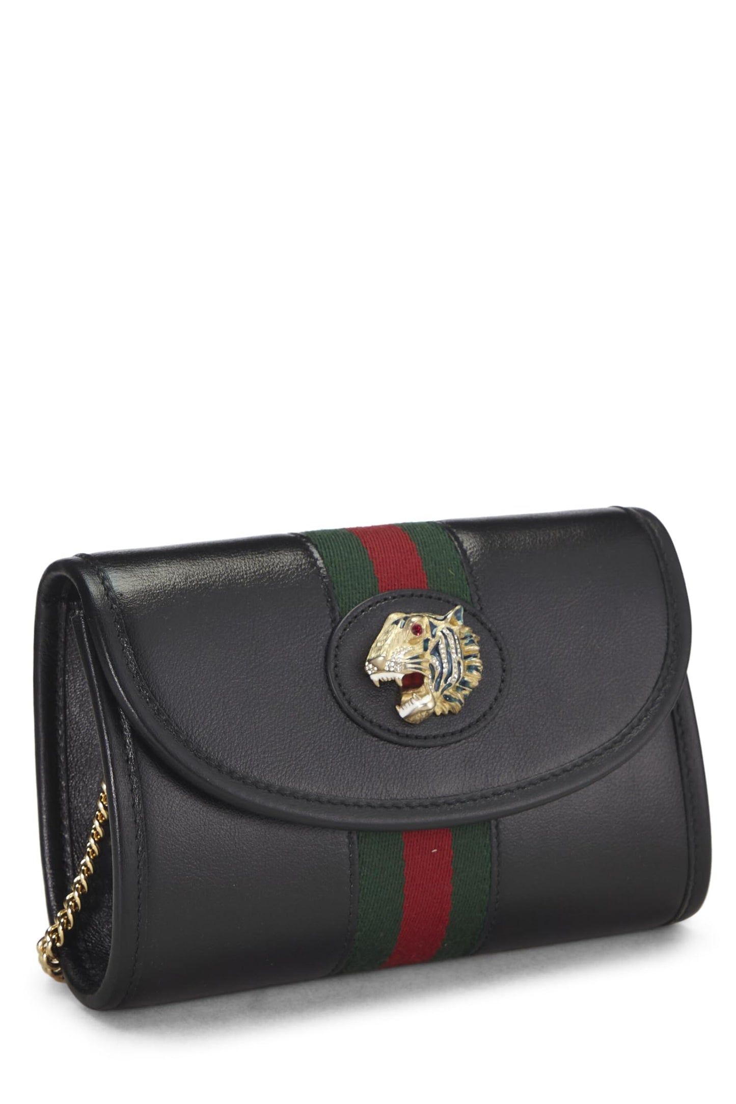 Gucci, Black Leather Web Rajah Shoulder Bag Mini, Black