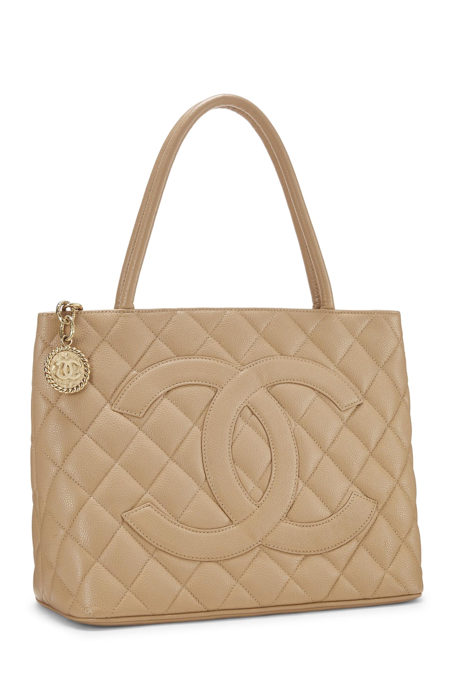 Chanel, Beige Quilted Caviar Medallion Tote, Beige