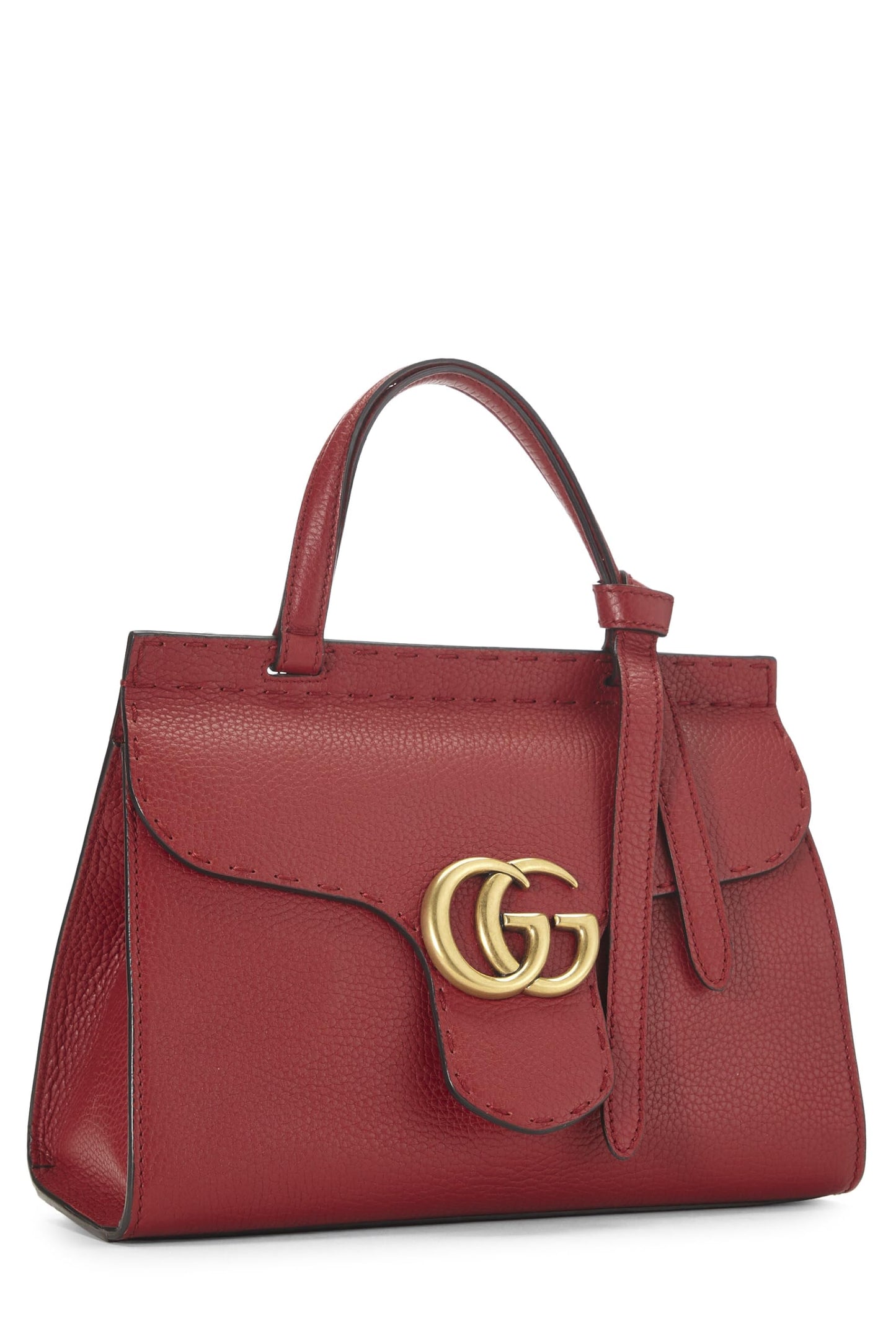 Gucci, Red Leather GG Marmont Top Handle Flap Bag Mini, Red