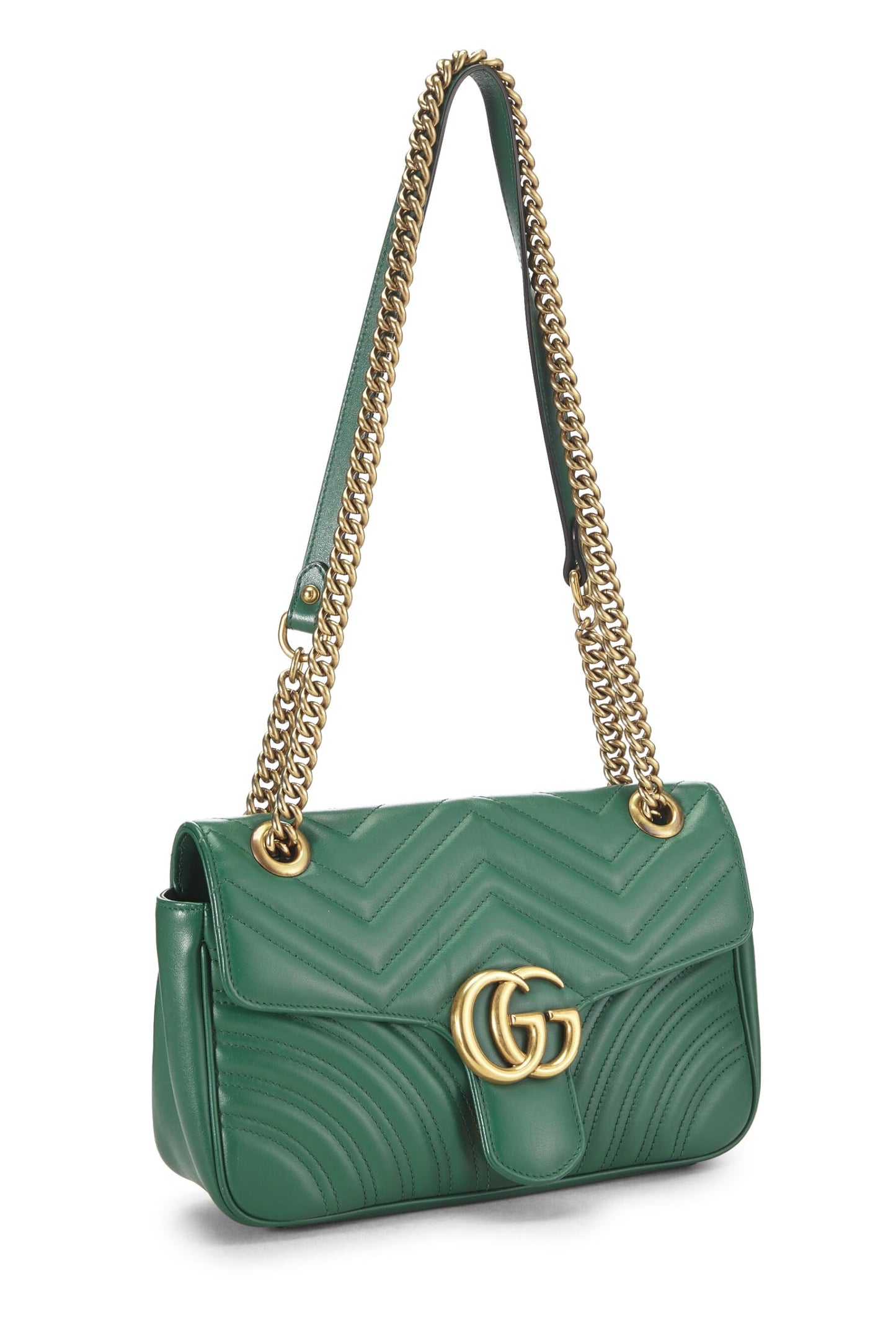 Gucci, Green Leather Matelassé Marmont Shoulder Bag Small, Green