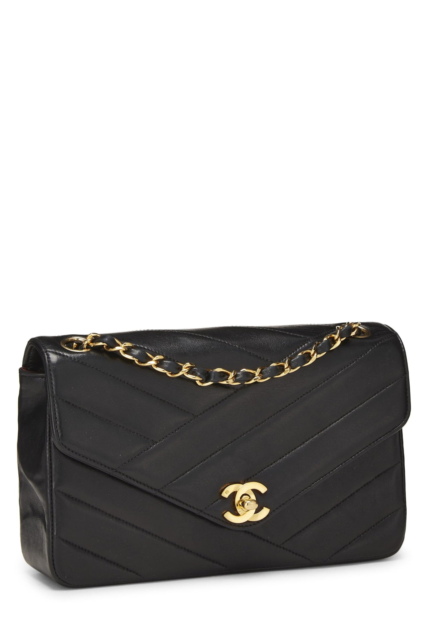 Chanel, Black Diagonal Quilted Envelope Flap Small, Black
