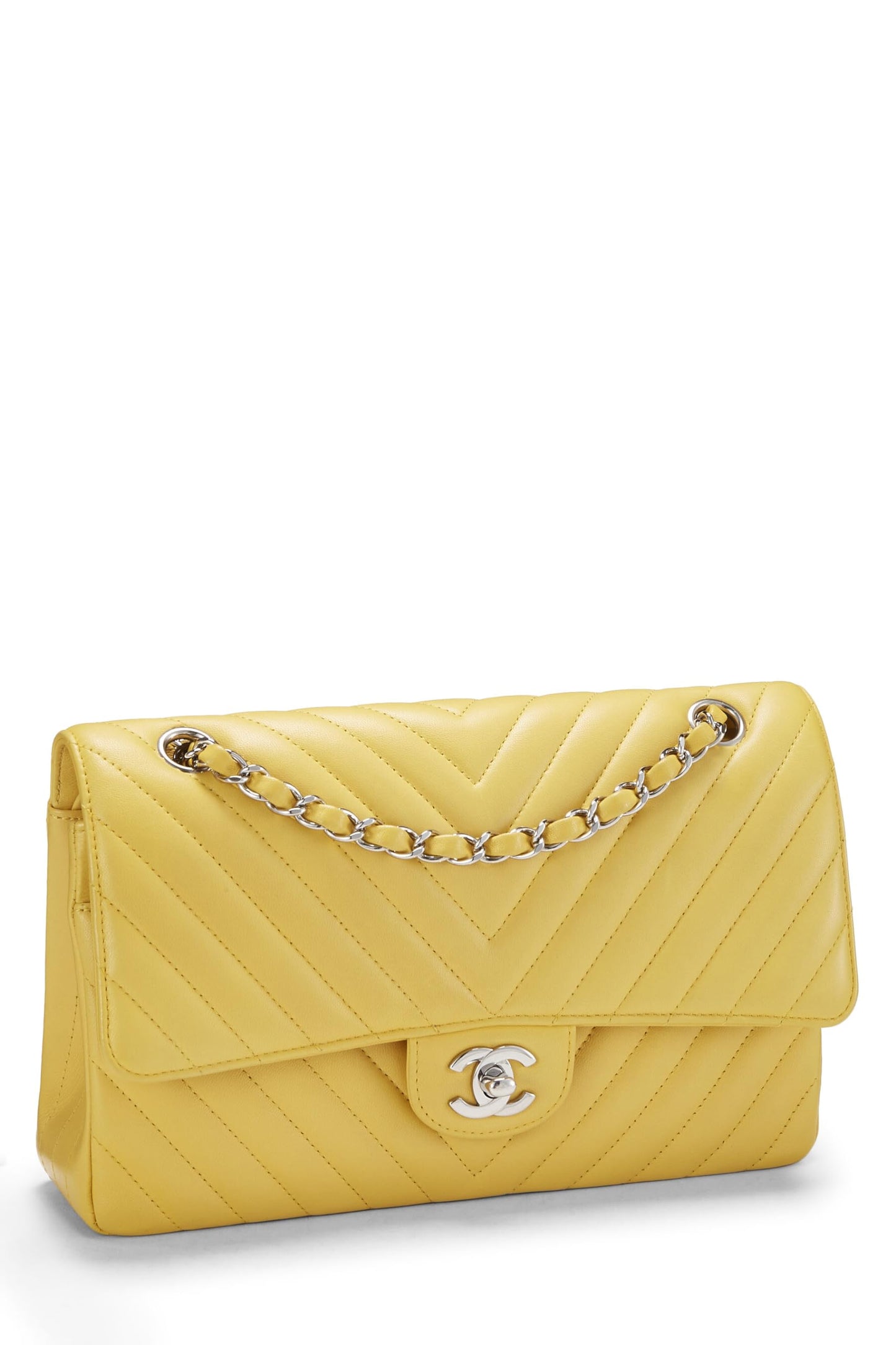 Chanel, Yellow Chevron Lambskin Classic Double Flap Medium, Yellow