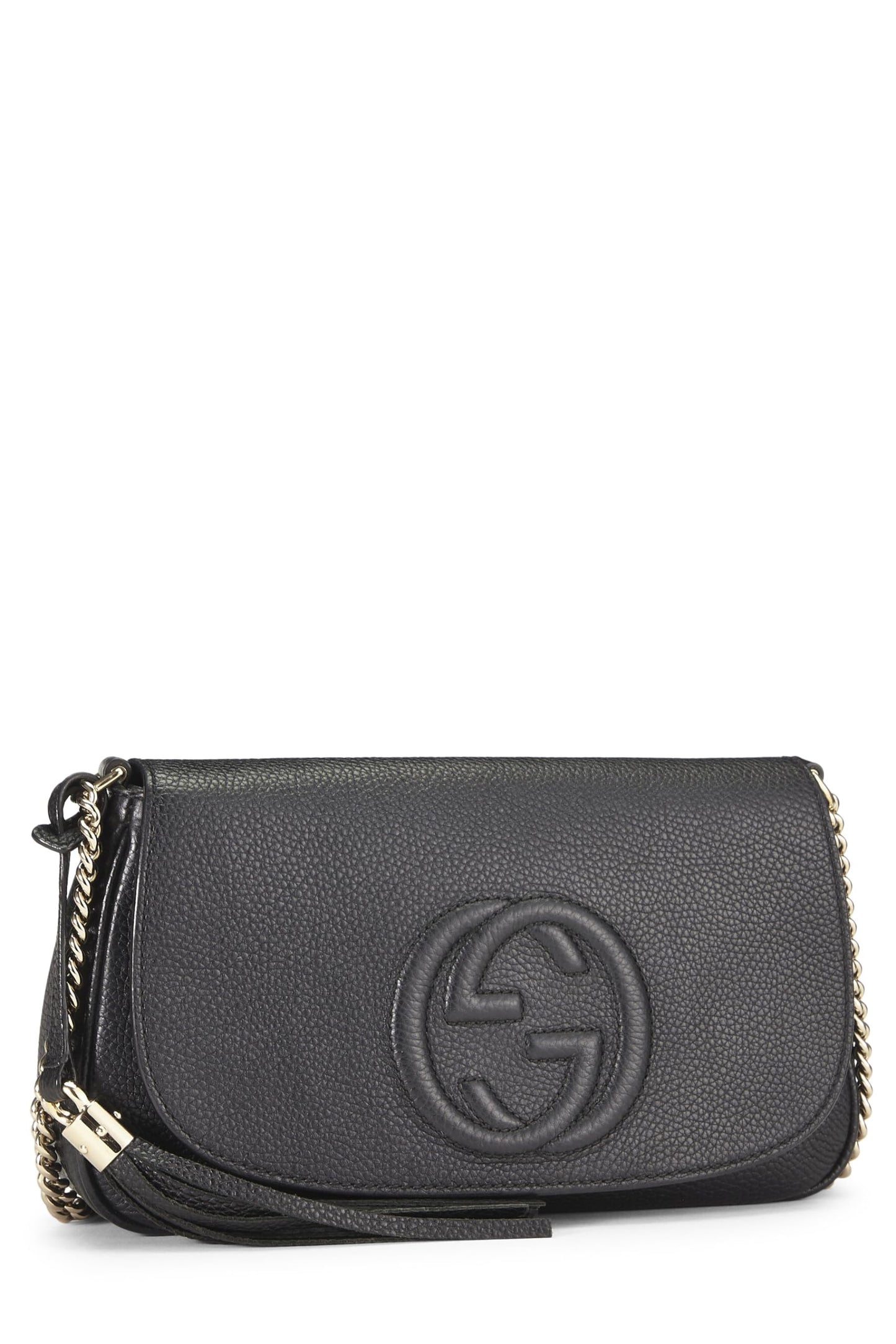 Gucci, Black Grained Leather Soho Chain Flap Crossbody, Black