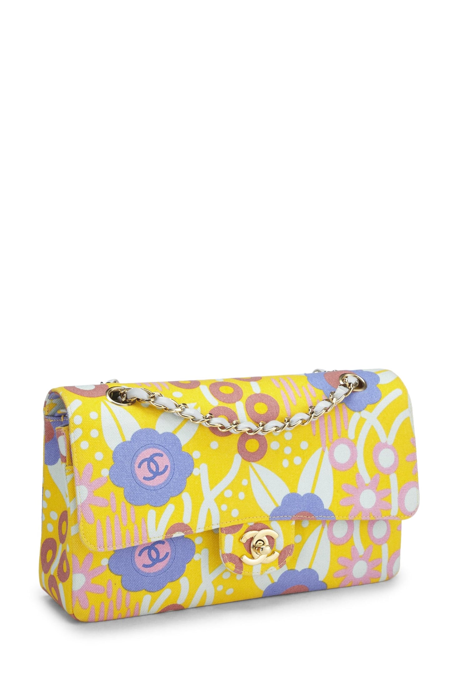 Chanel, Yellow & Multicolor Floral Canvas Classic Double Flap Medium, Multi