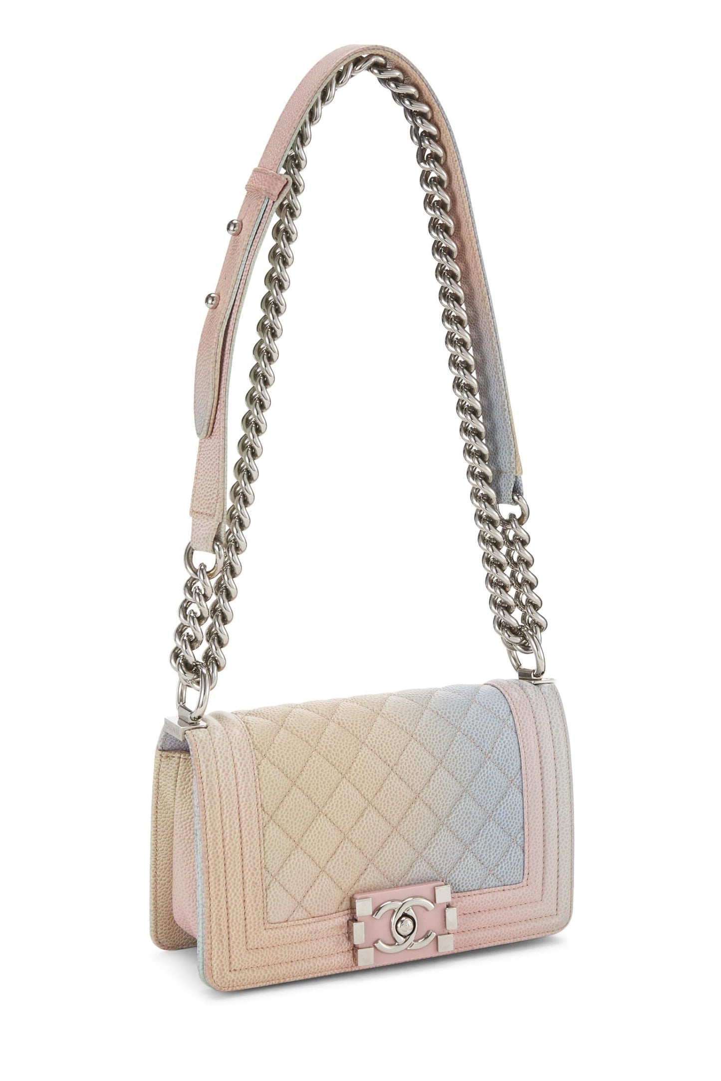 Chanel, Rainbow Quilted Caviar Boy Bag Small, Pink