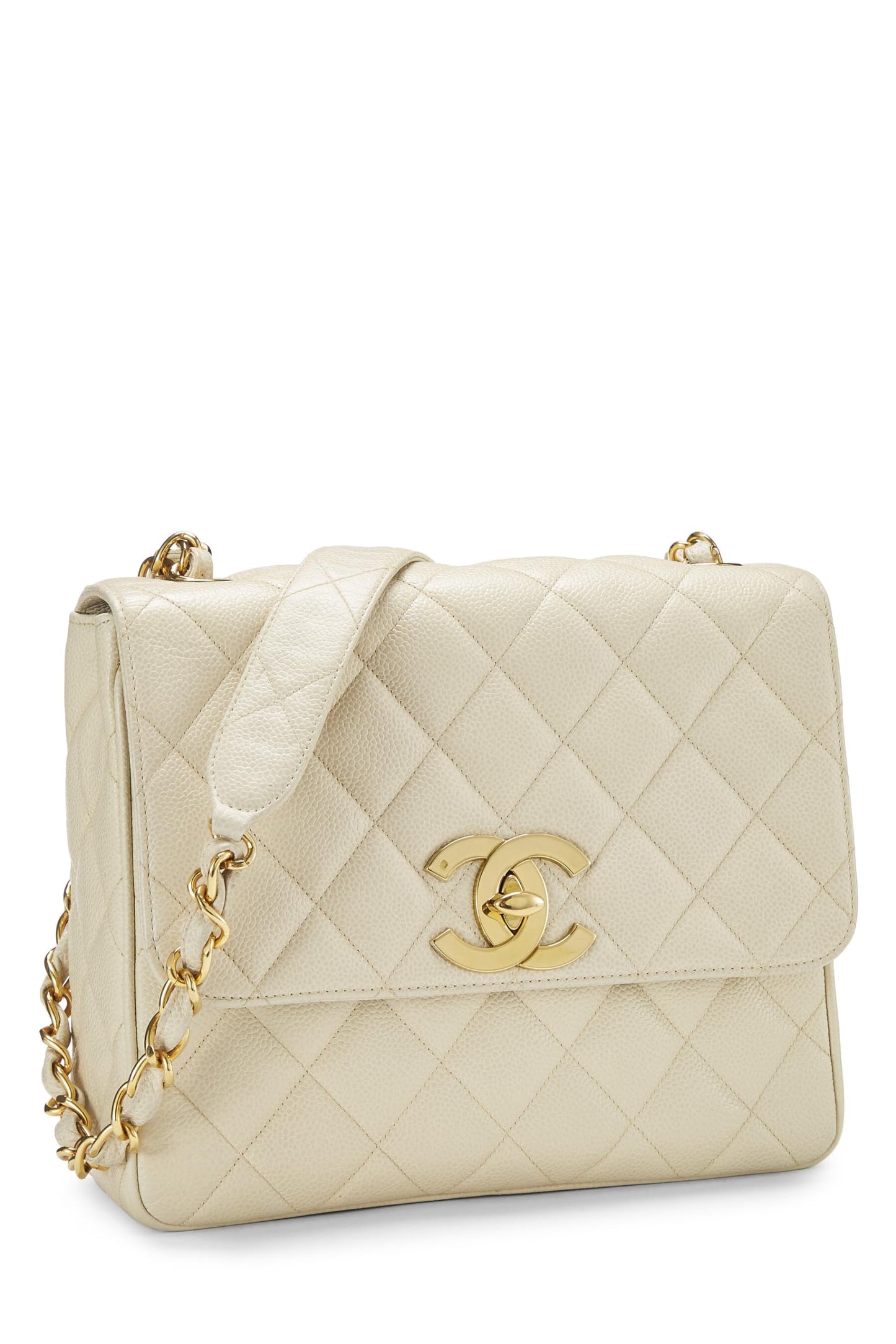 Chanel, White Quilted Caviar Big 'CC' Square Flap, White