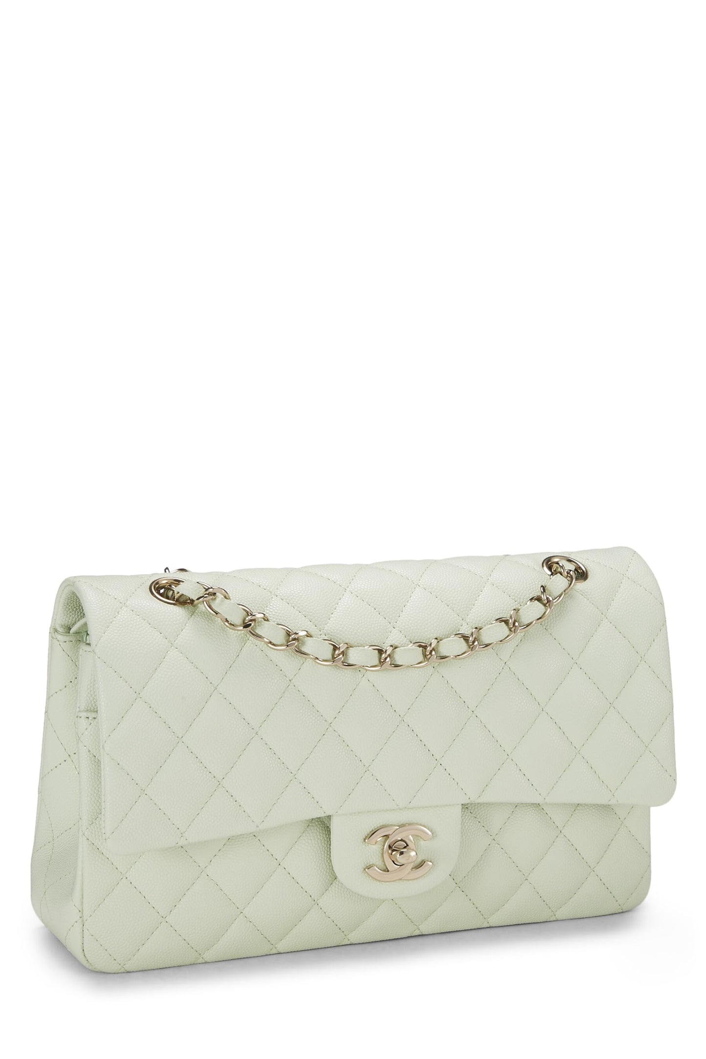 Chanel, Green Quilted Caviar Classic Double Flap Medium, Green
