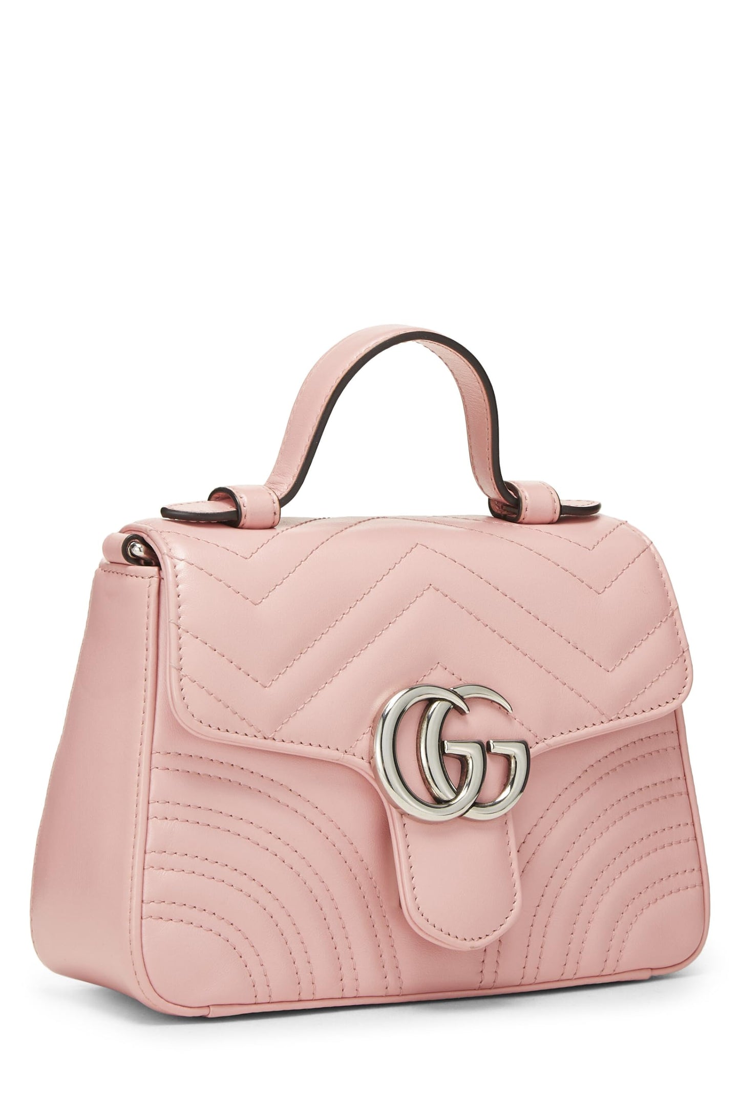 Gucci, Pink Leather GG Marmont Top Handle Bag Mini, Pink