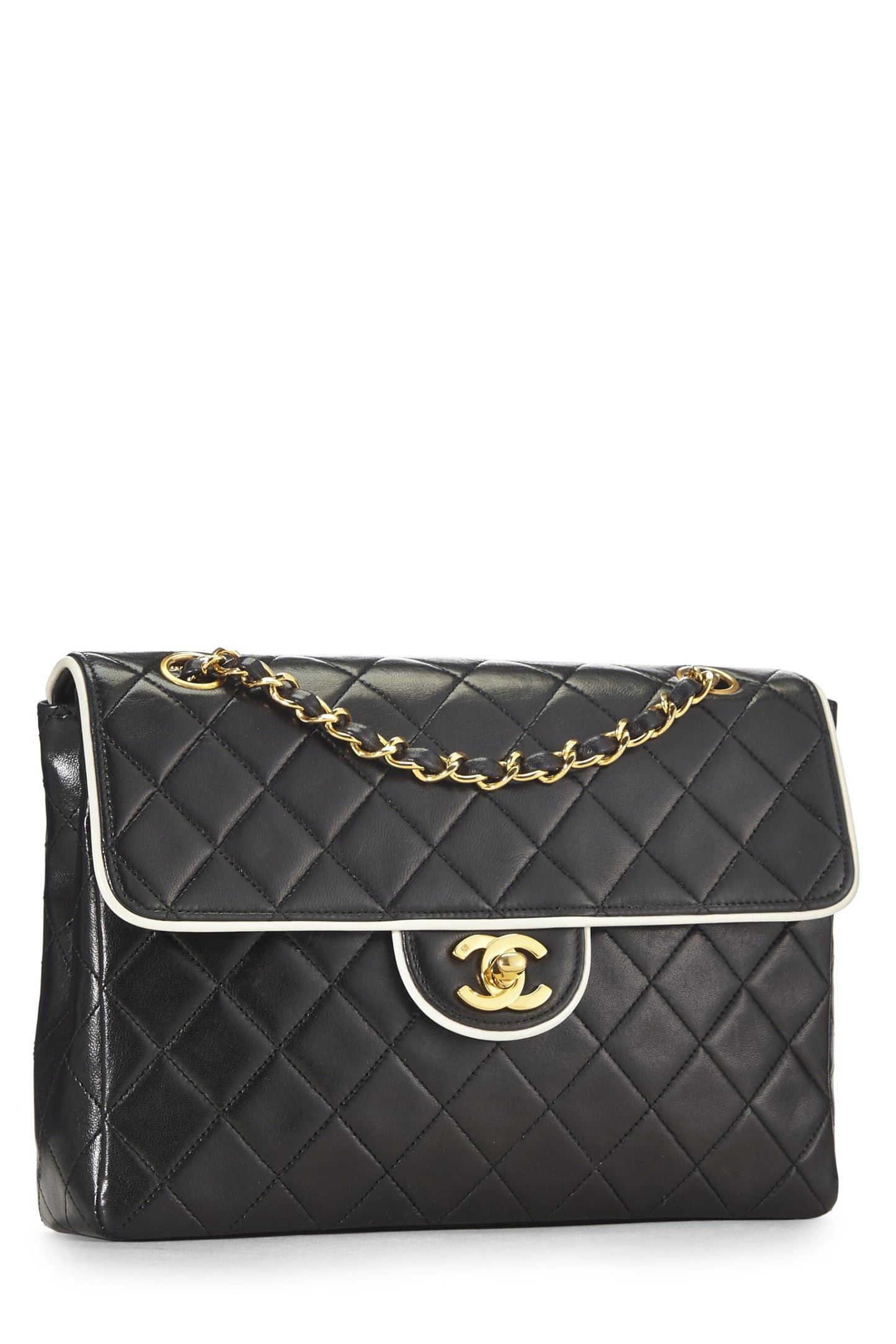 Chanel, Black Quilted Lambskin Half Flap Small, Black