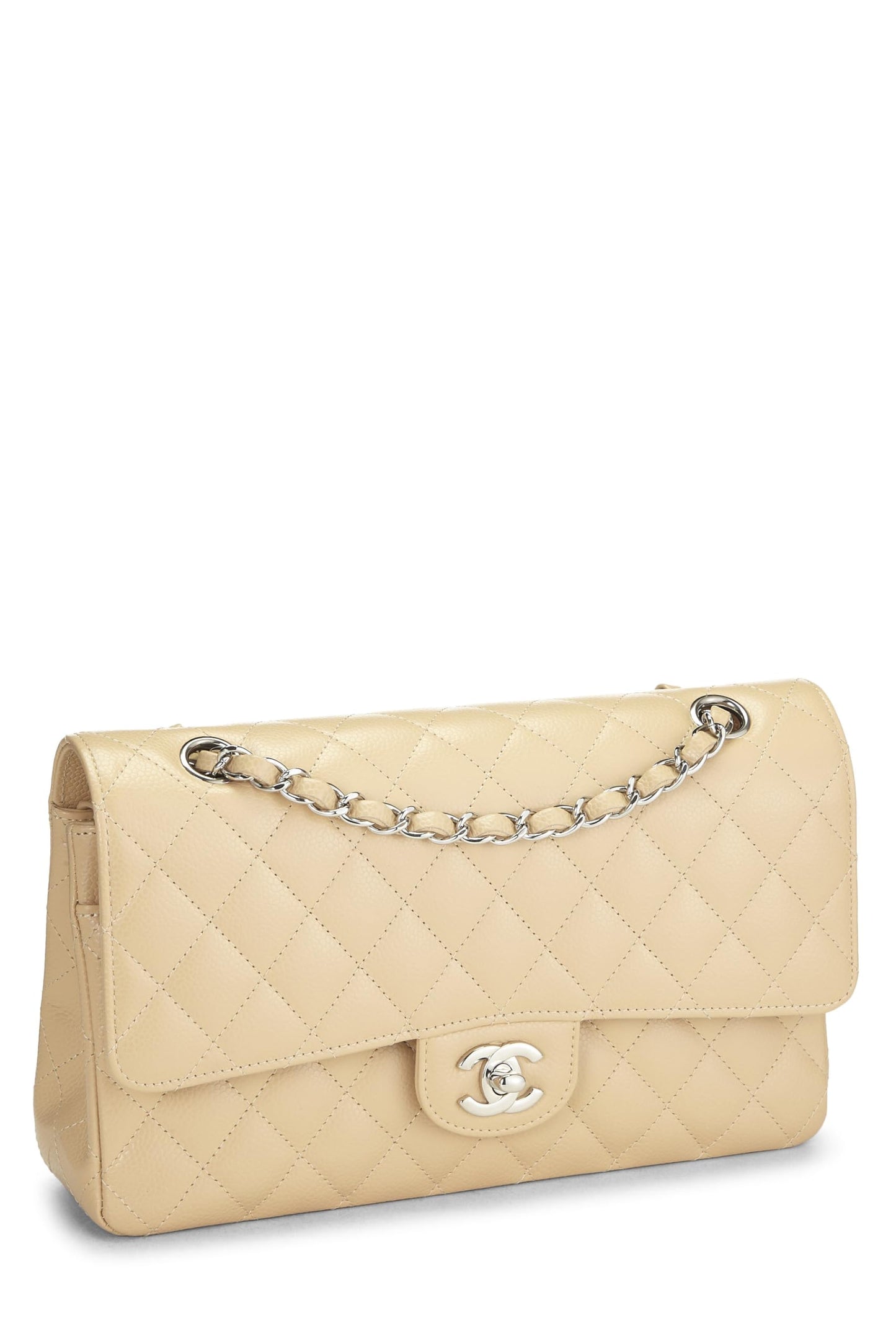 Chanel, Beige Quilted Caviar Classic Double Flap Medium, Beige