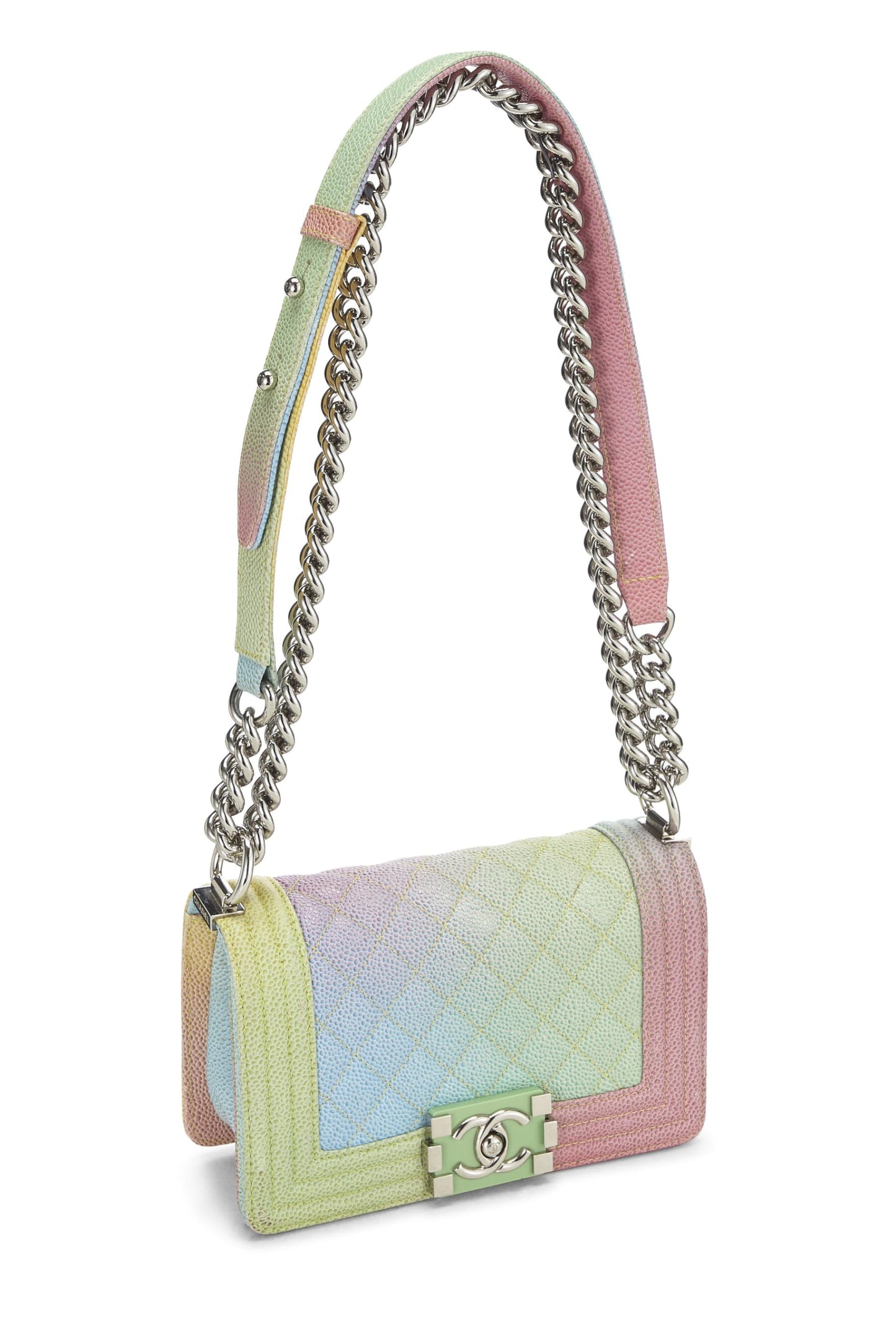 Chanel, Rainbow Quilted Caviar Boy Bag Small, Green