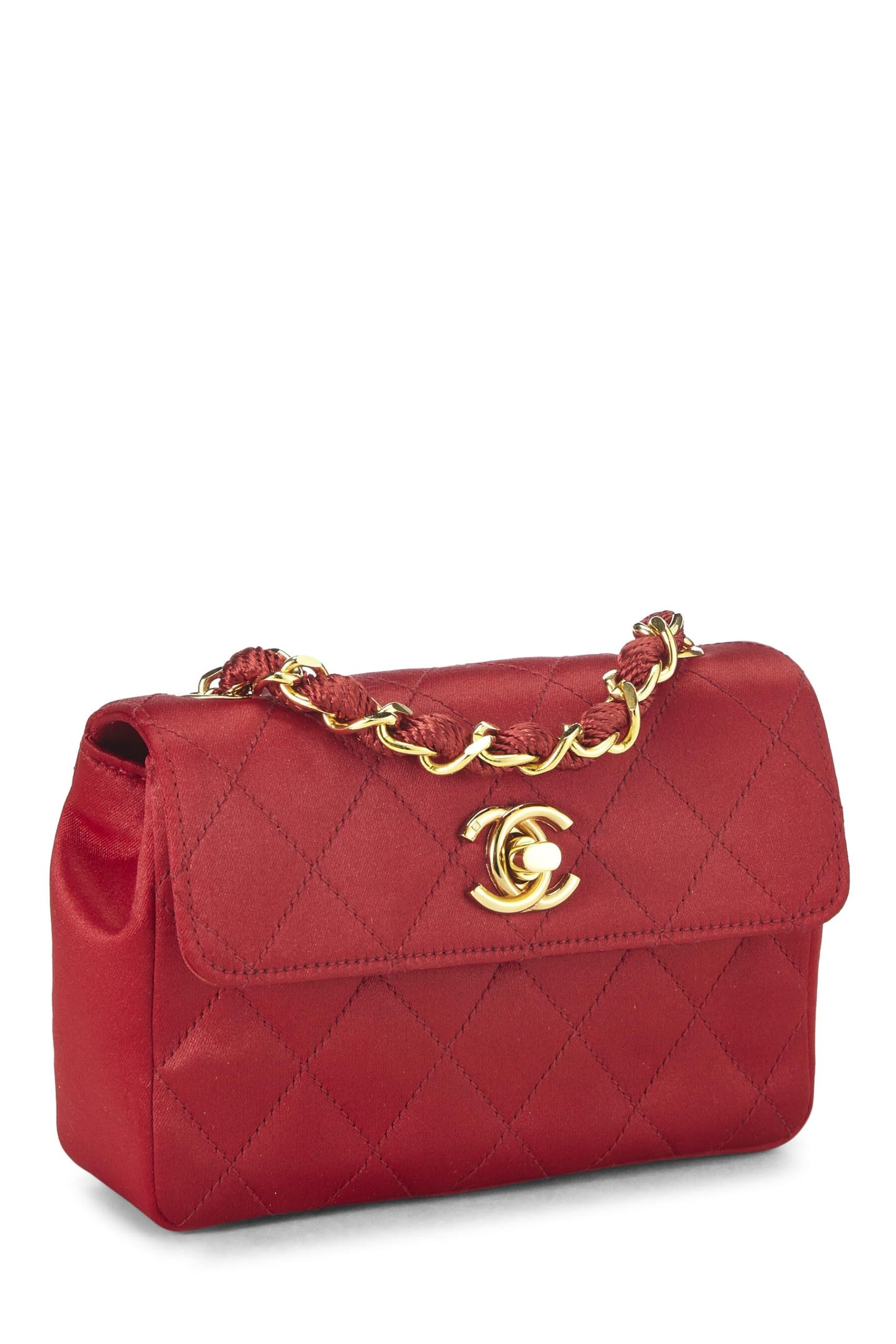 Chanel, Red Quilted Satin Half Flap Micro, Red