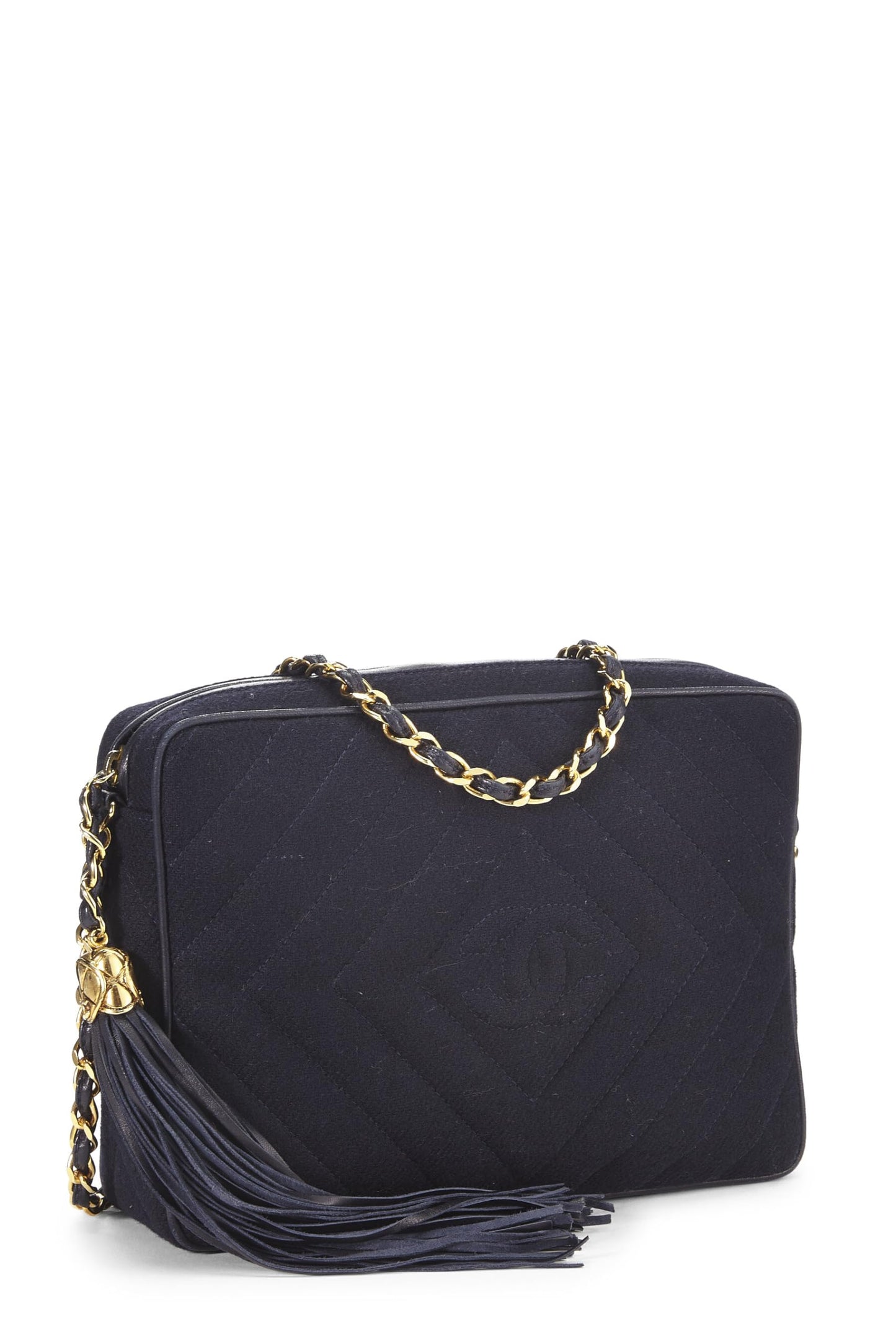 Chanel, Navy Wool Diamond 'CC' Camera Bag Medium, Navy