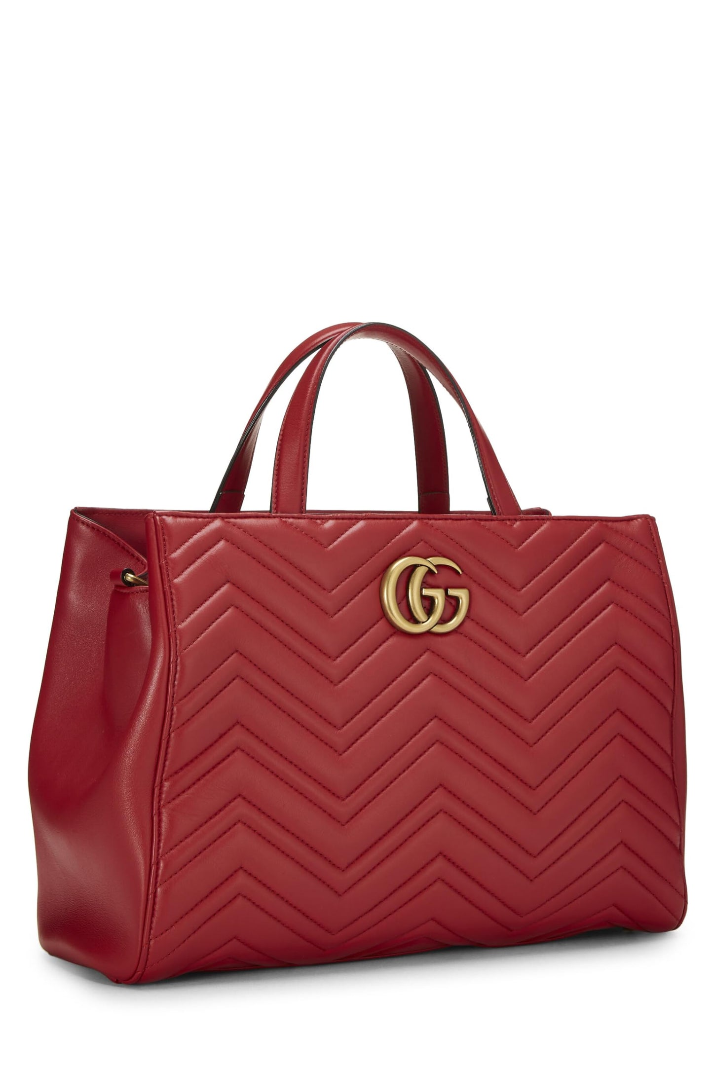 Gucci, Red Leather GG Marmont Top Handle Bag Medium, Red