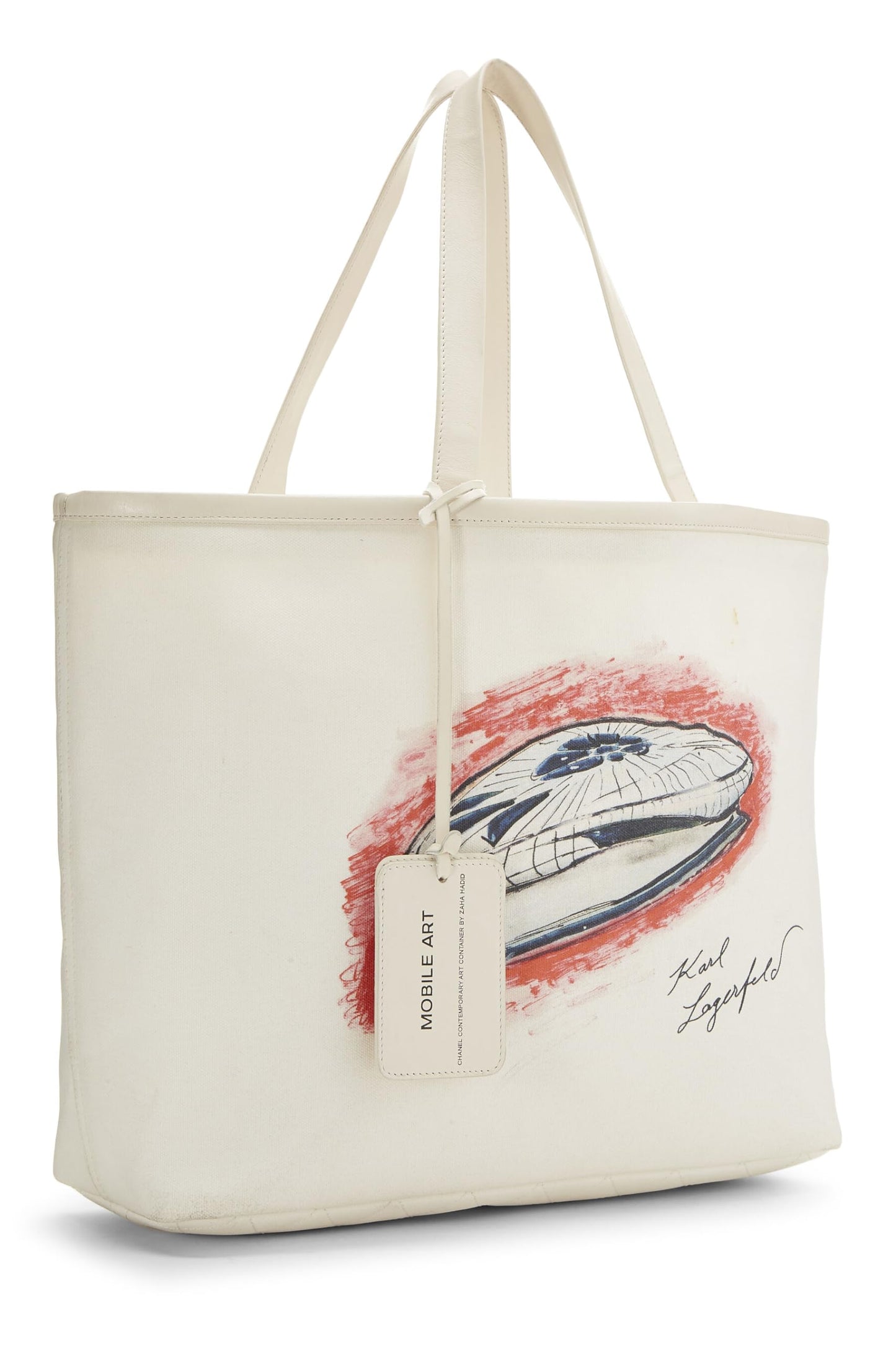 Chanel, White Canvas Mobile Art Tote, White