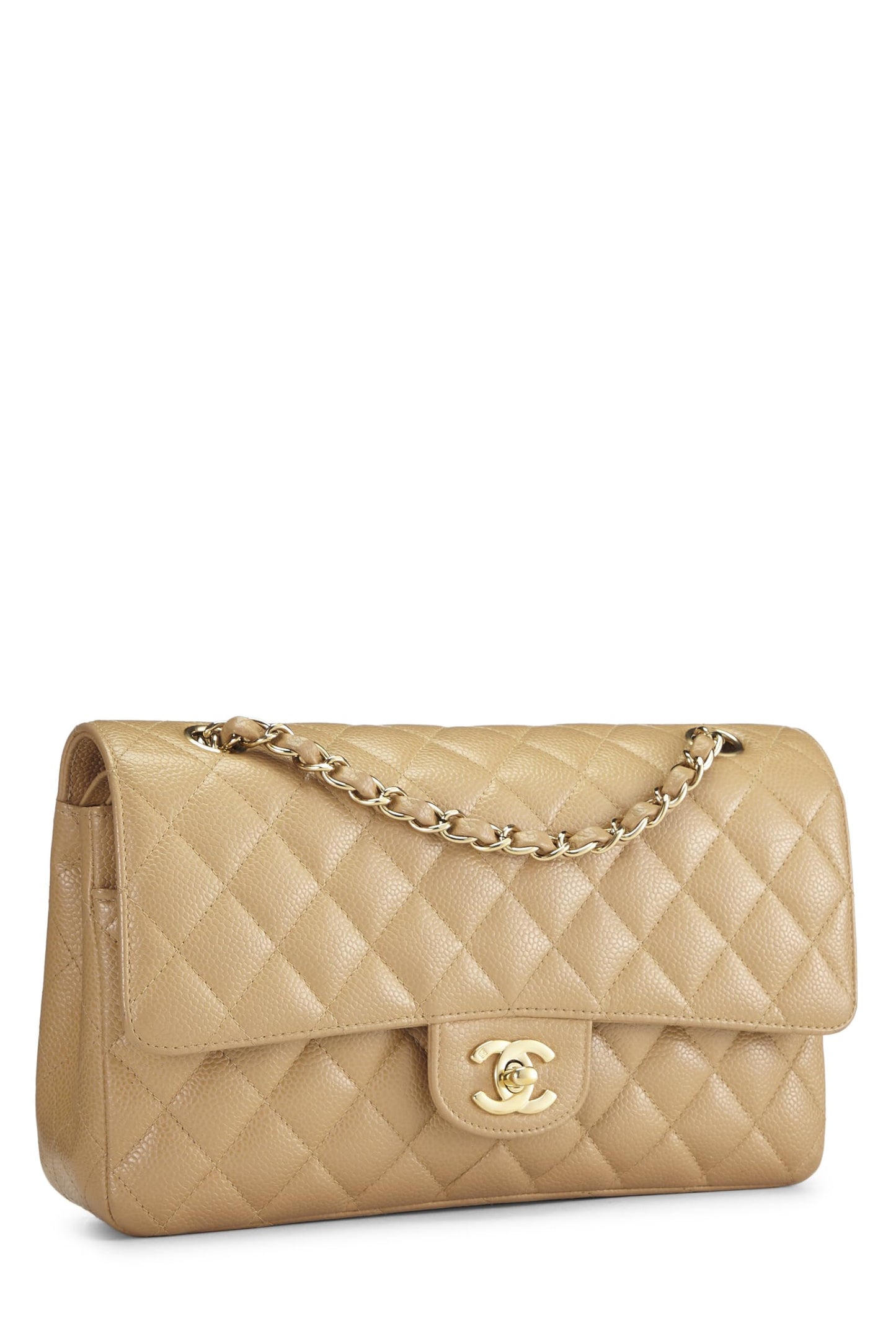 Chanel, Beige Quilted Caviar Classic Double Flap Medium, Beige