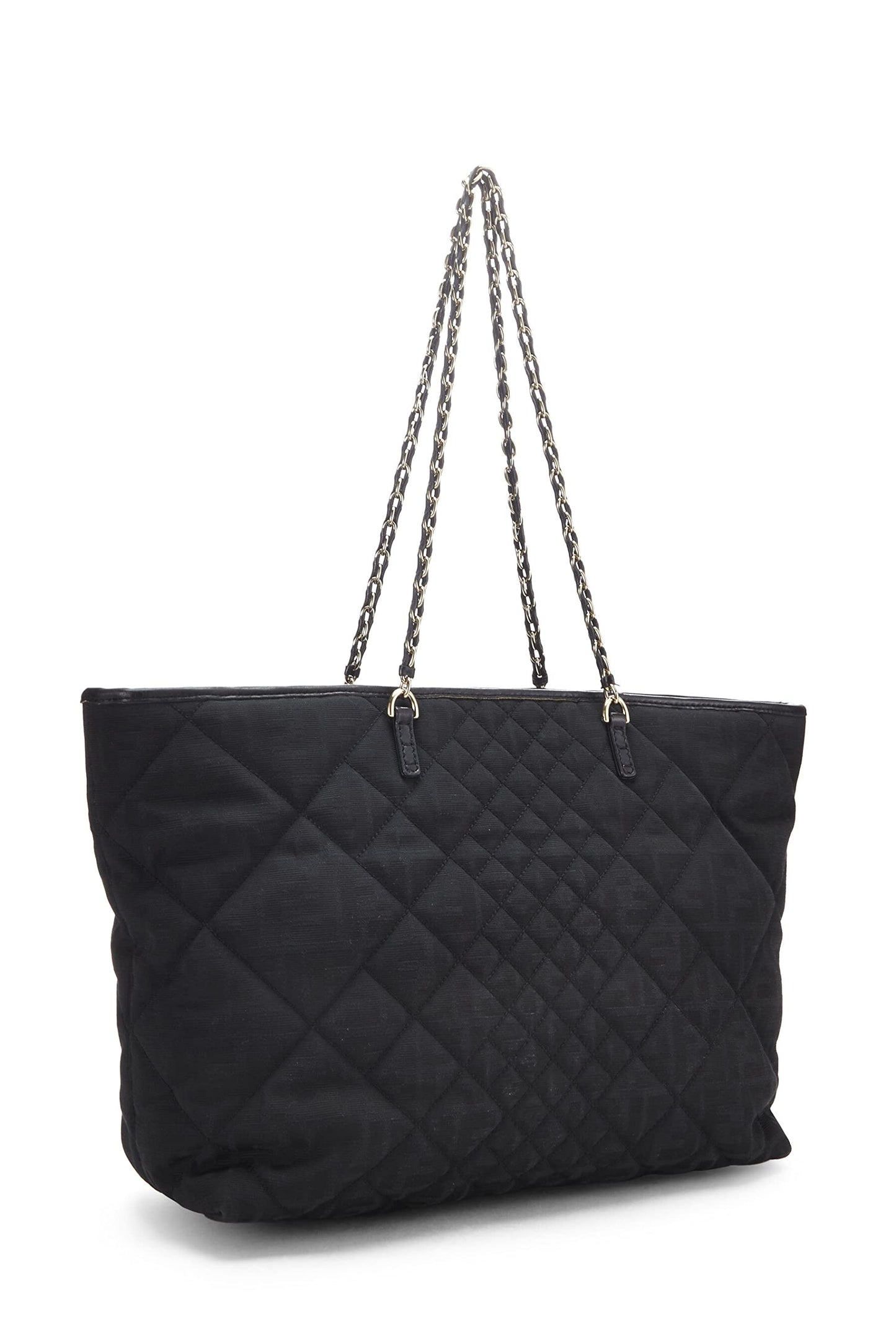 Fendi, Black Quilted Canvas Chain Tote, Black
