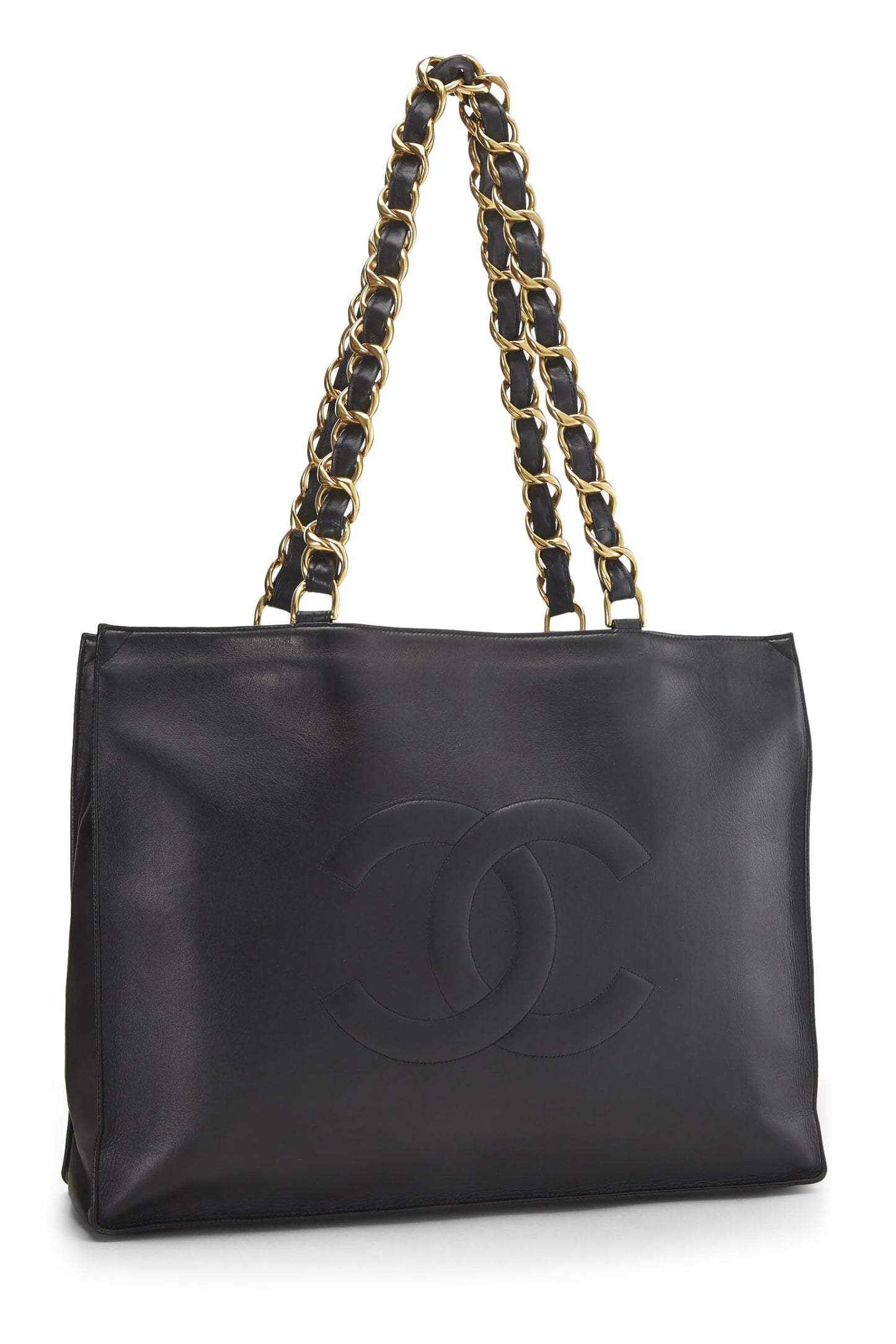 Chanel, Black Lambskin Flat Chain Handle Tote Medium, Black