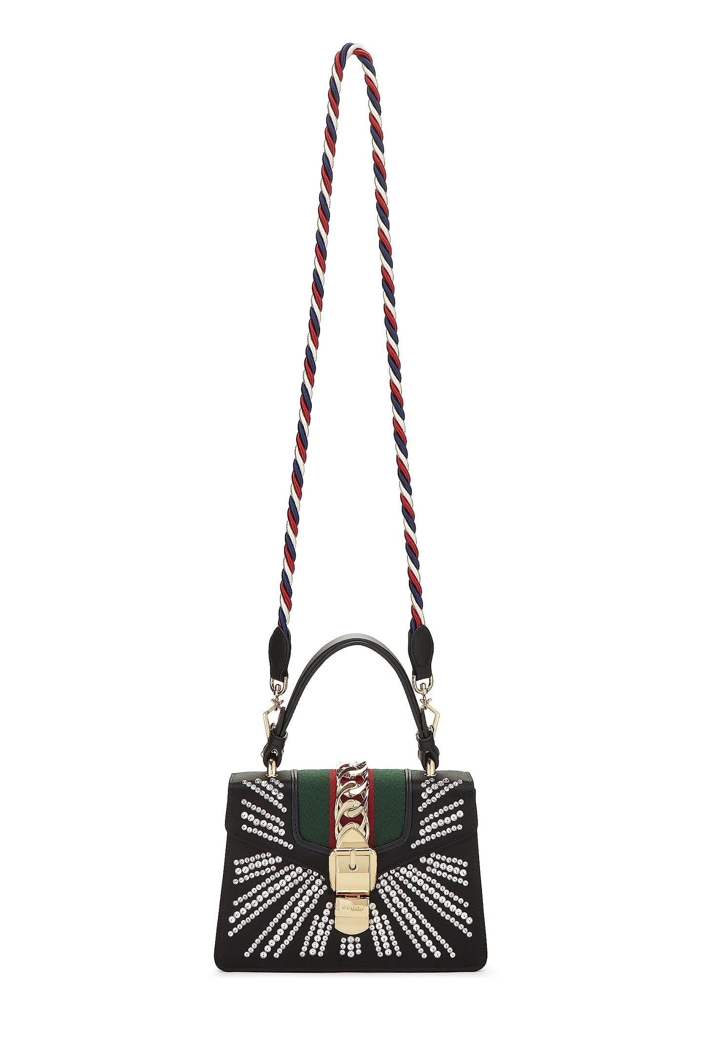 Gucci, Black Satin & Crystal Sylvie Handbag Mini, Black