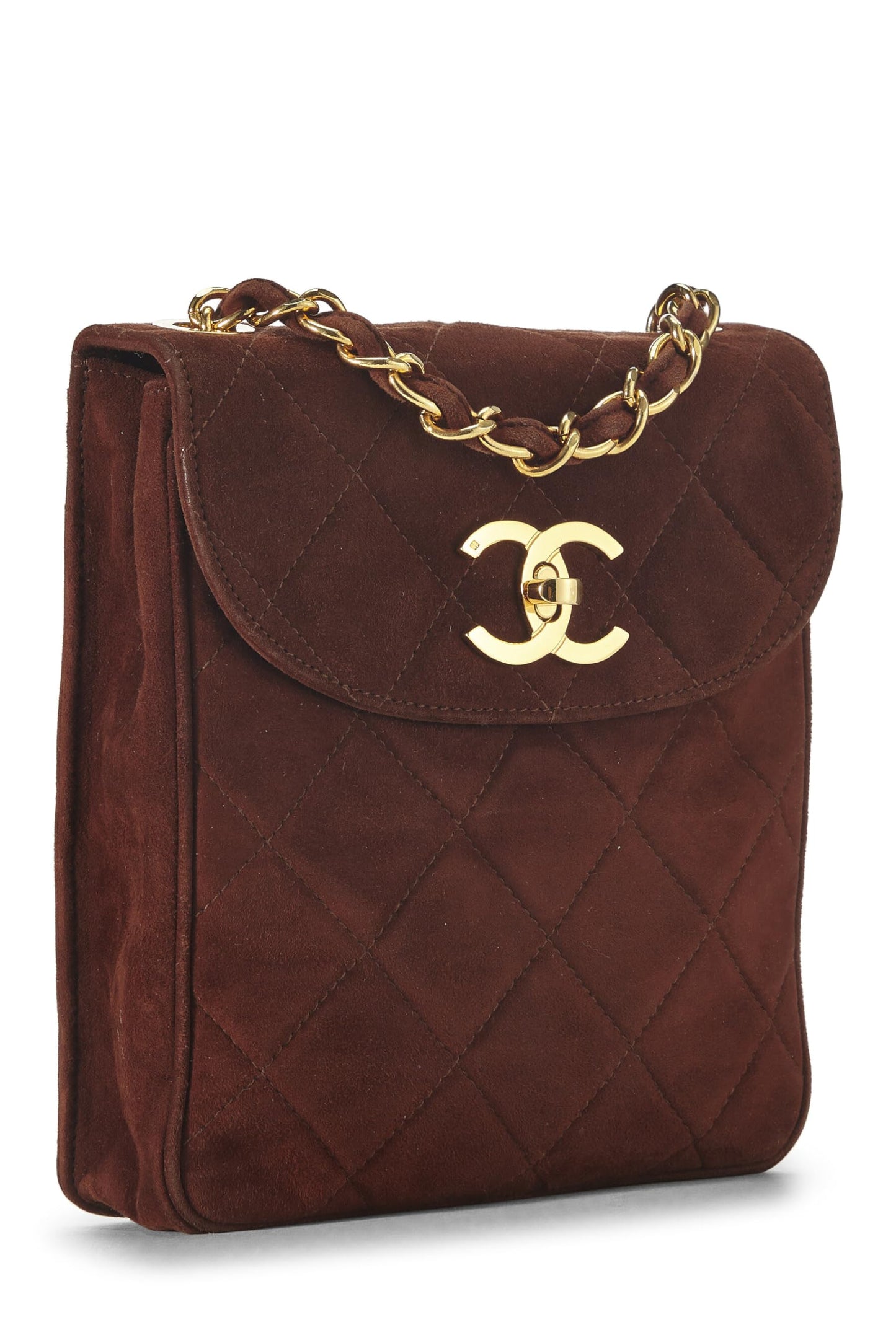 Chanel, Brown Suede Crossbody, Brown
