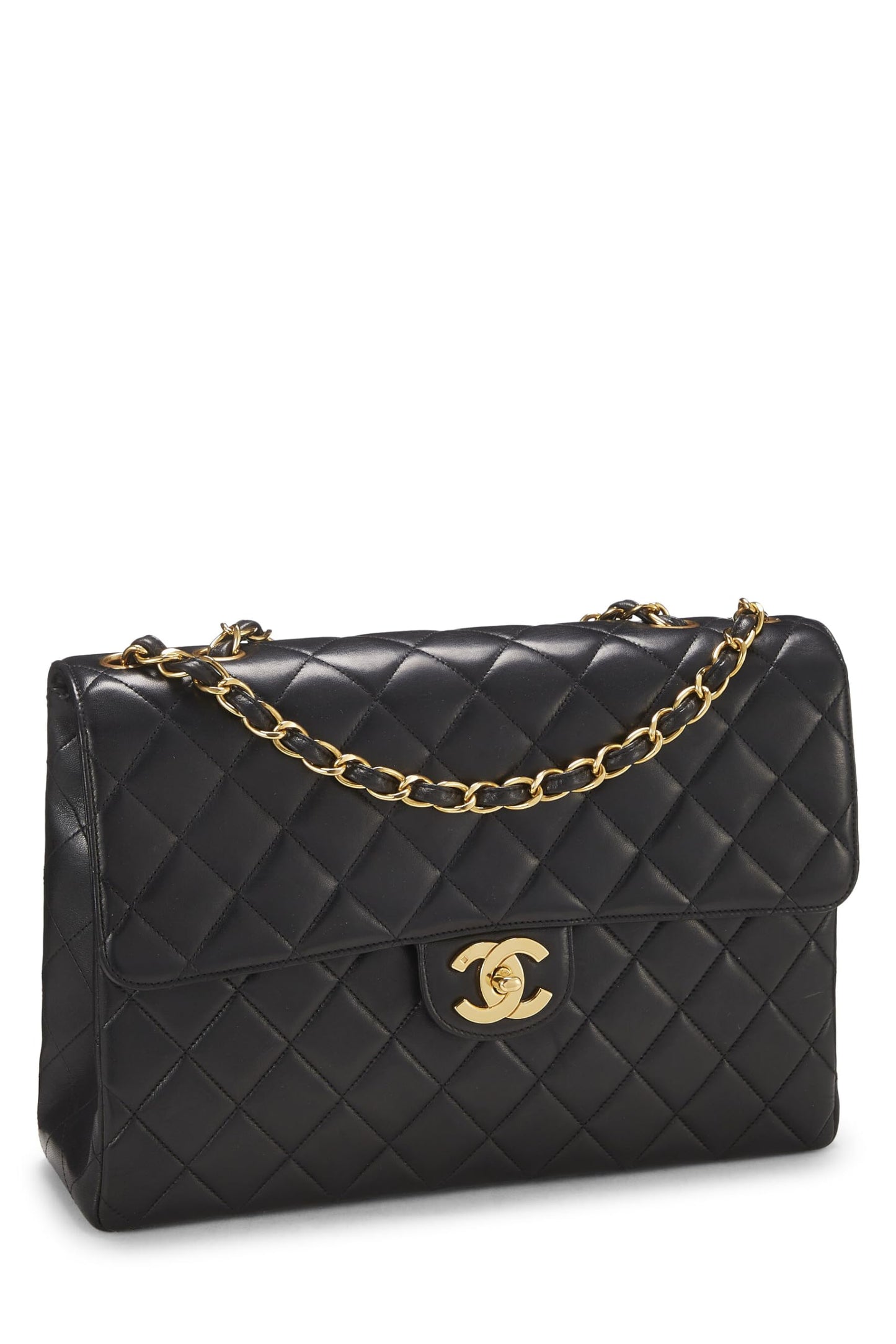 Chanel, Black Quilted Lambskin Half Flap Jumbo, Black