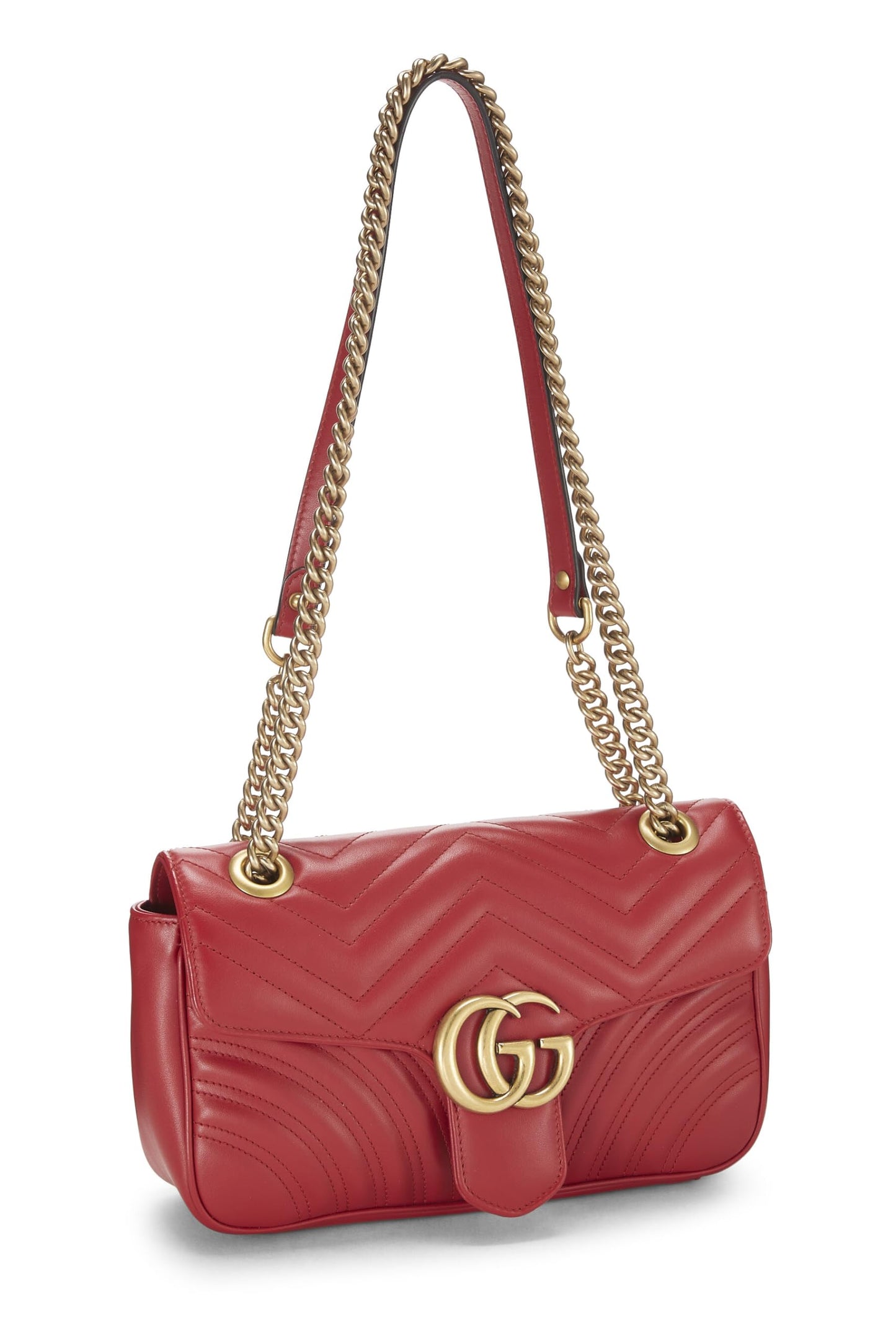 Gucci, Red Leather GG Marmont Matelassé Shoulder Bag Small, Red