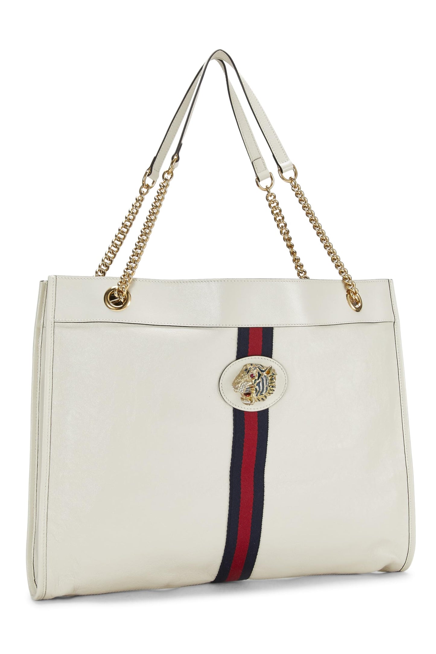 Gucci, White Leather Web Rajah Tote Large, White