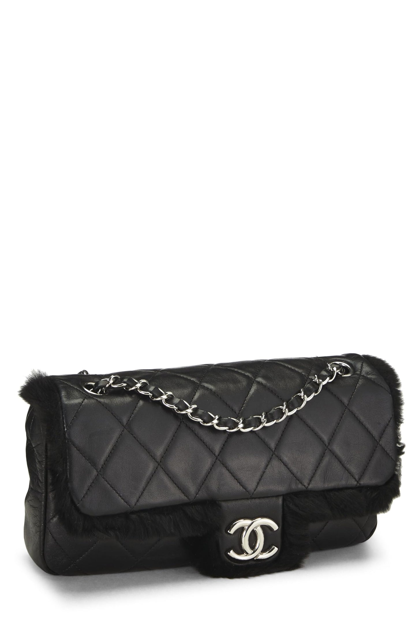 Chanel, Black Quilted Lambskin Shearling Half Flap Medium, Black