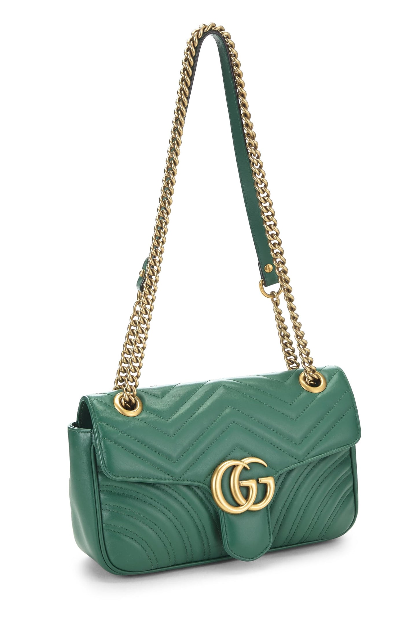Gucci, Green Leather GG Marmont Shoulder Bag Small, Green