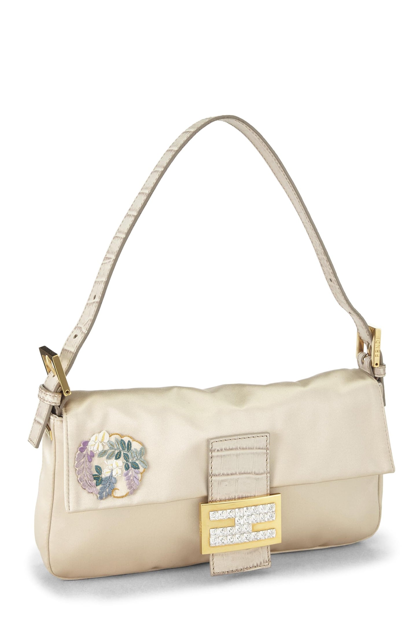 Fendi, Beige Satin Baguette, White
