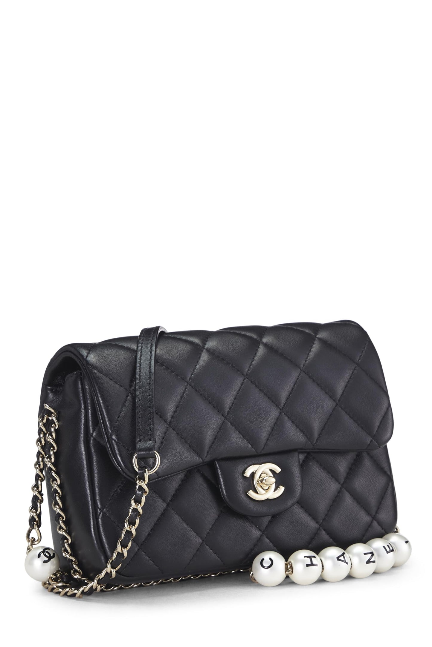 Chanel, Black Lambskin My Precious Pearls Flap Bag Small, Black