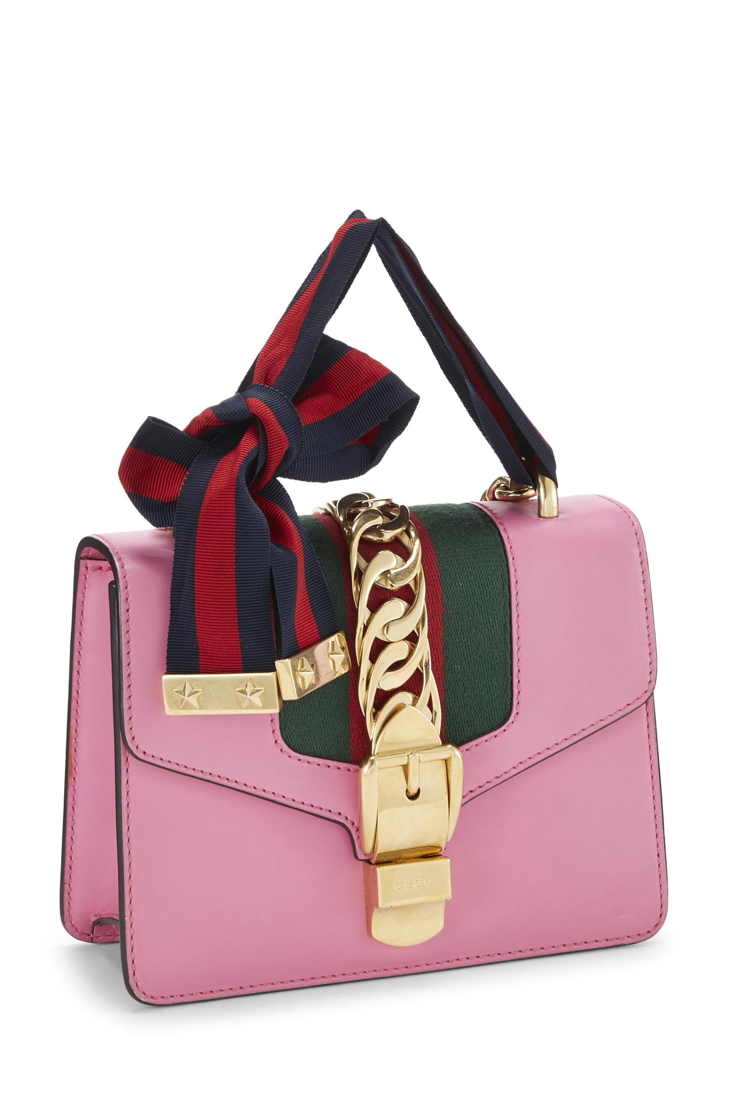 Gucci, Pink Leather Web Sylvie Mini, Pink