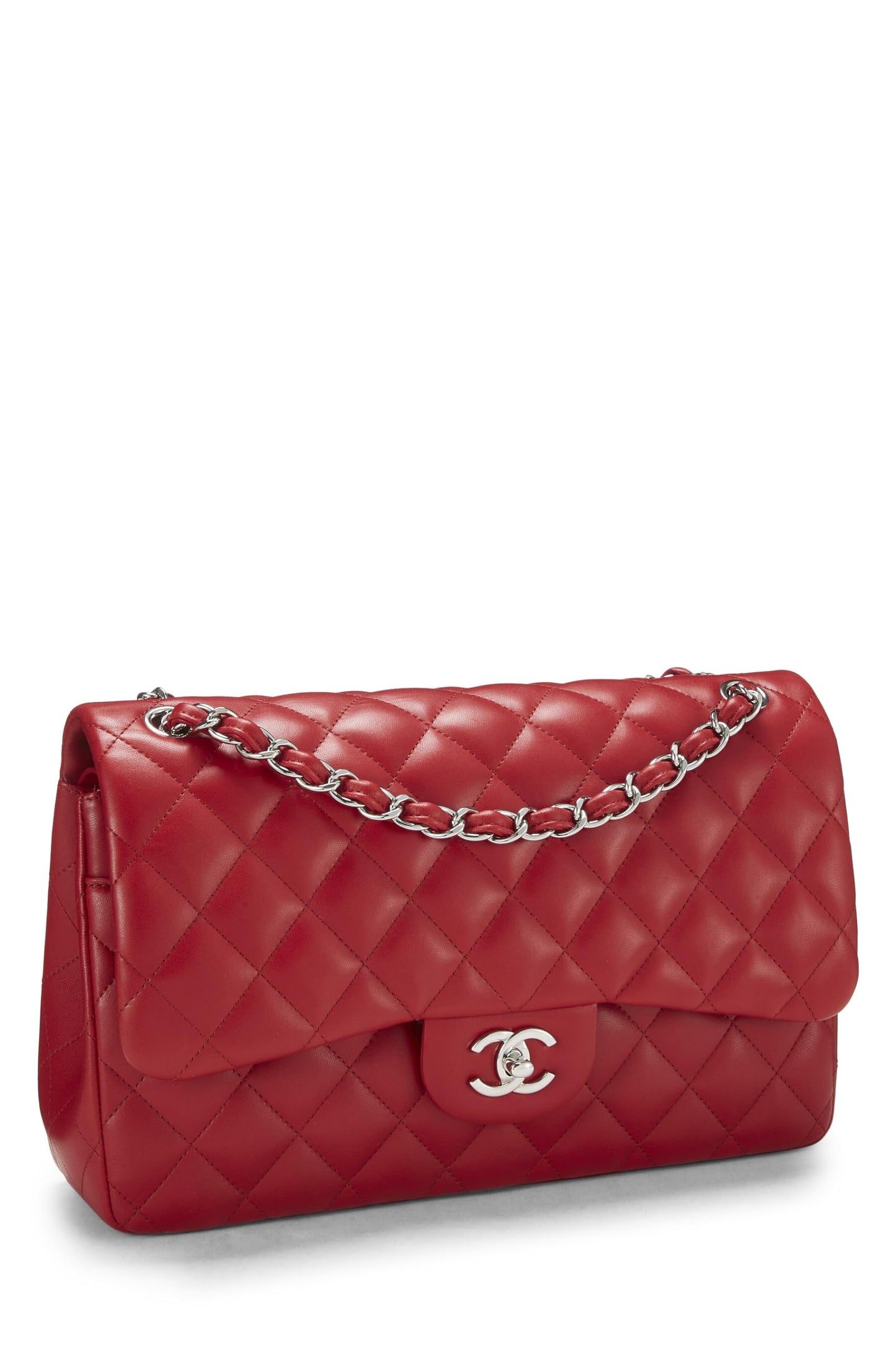 Chanel, Red Quilted Lambskin New Classic Double Flap Jumbo, Red