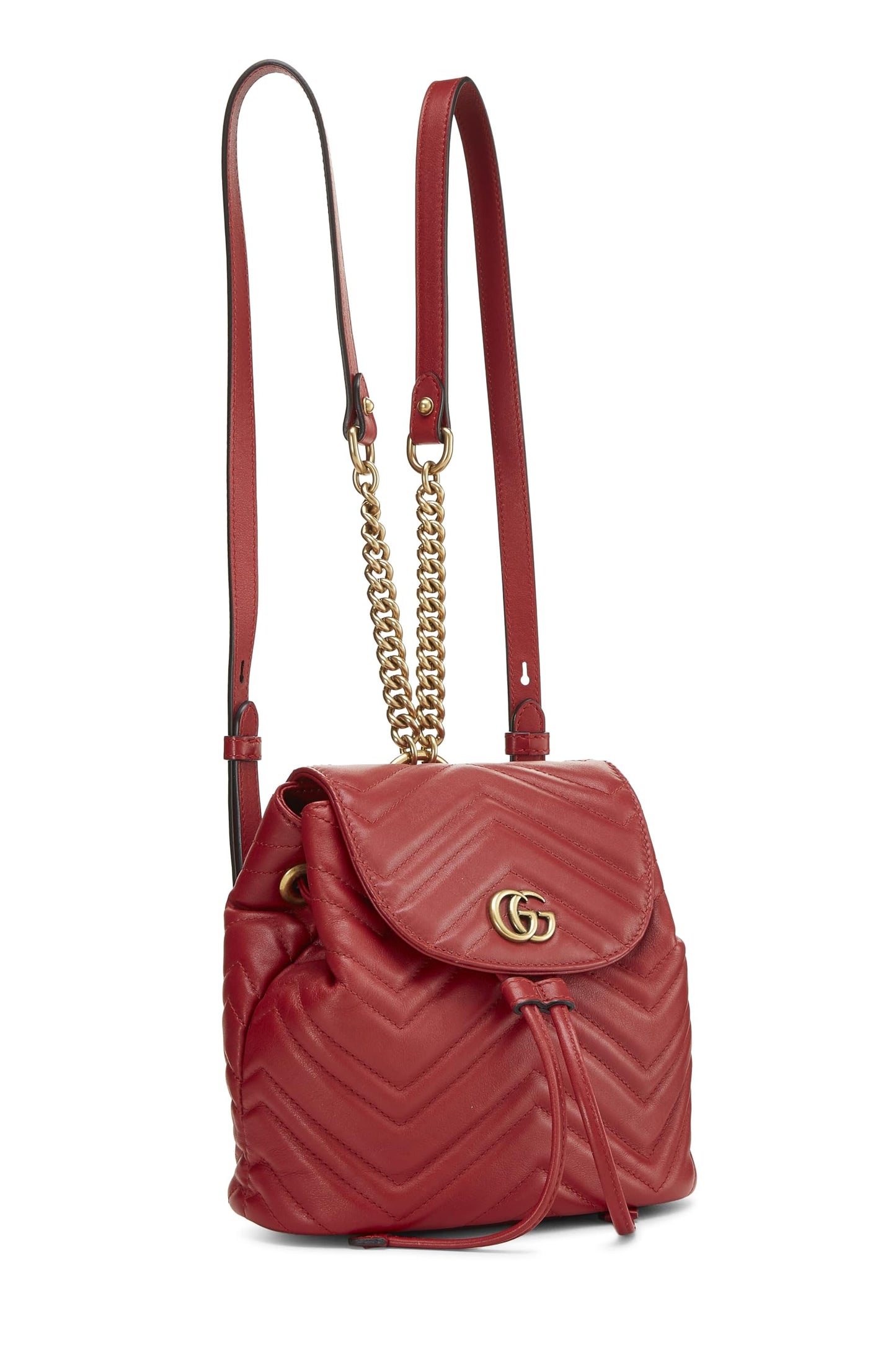 Gucci, Red Leather GG Marmont Backpack Small, Red